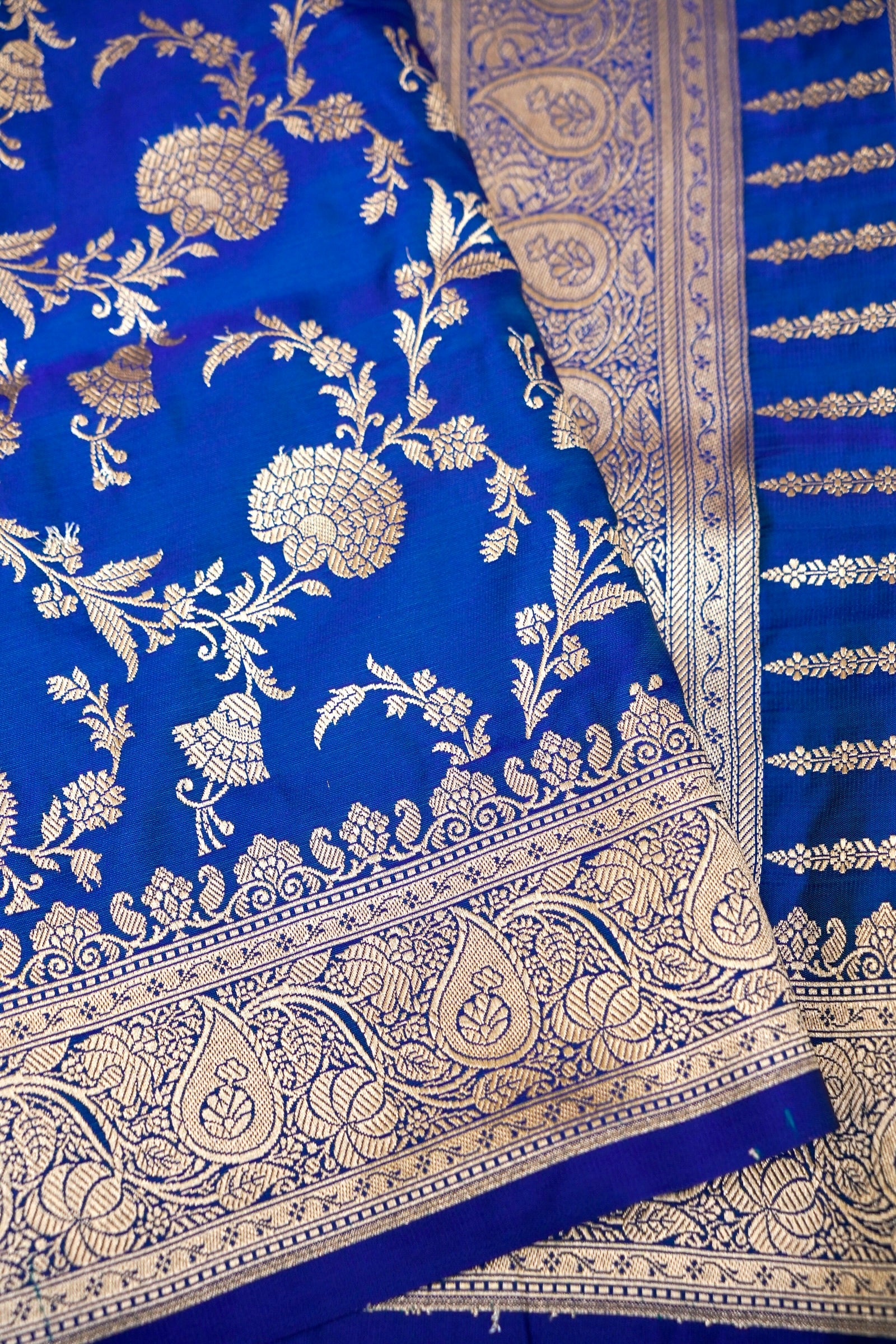 ROYAL COBALT BLUE BANARASI MASHRU KATAN SILK SAREE