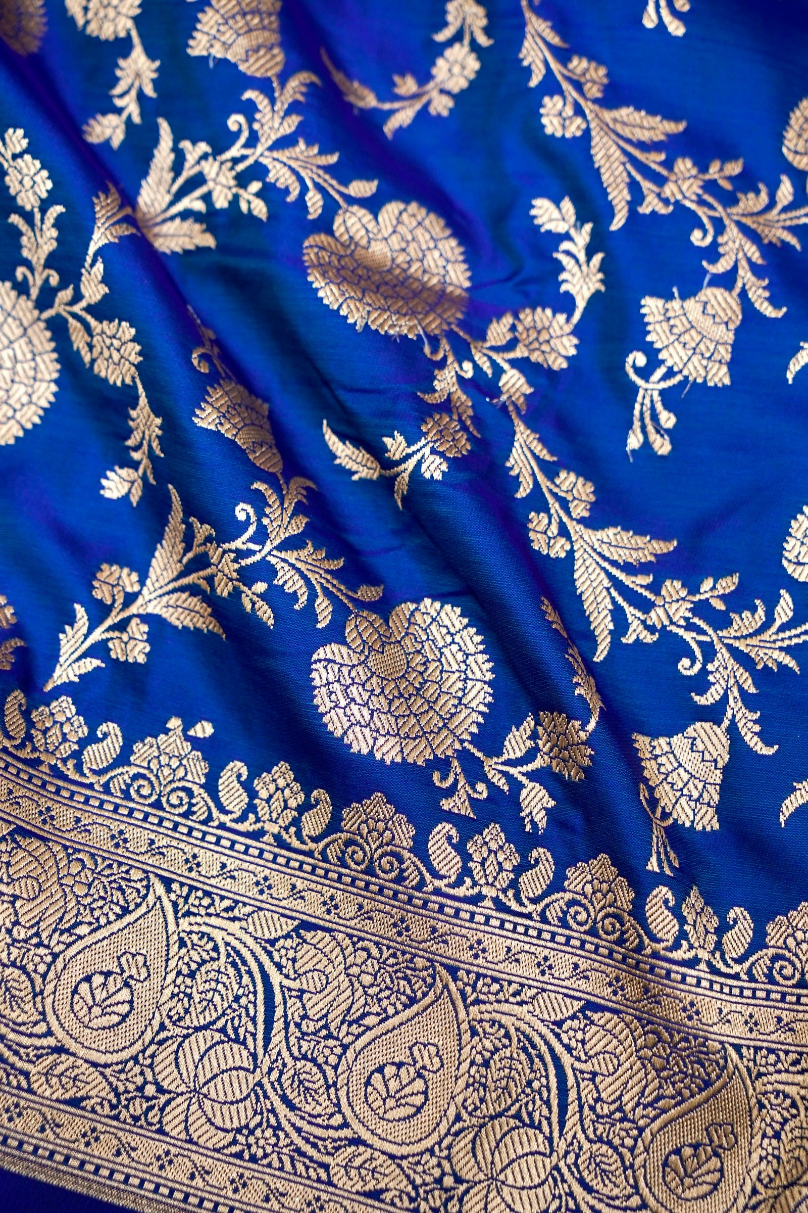 ROYAL COBALT BLUE BANARASI MASHRU KATAN SILK SAREE