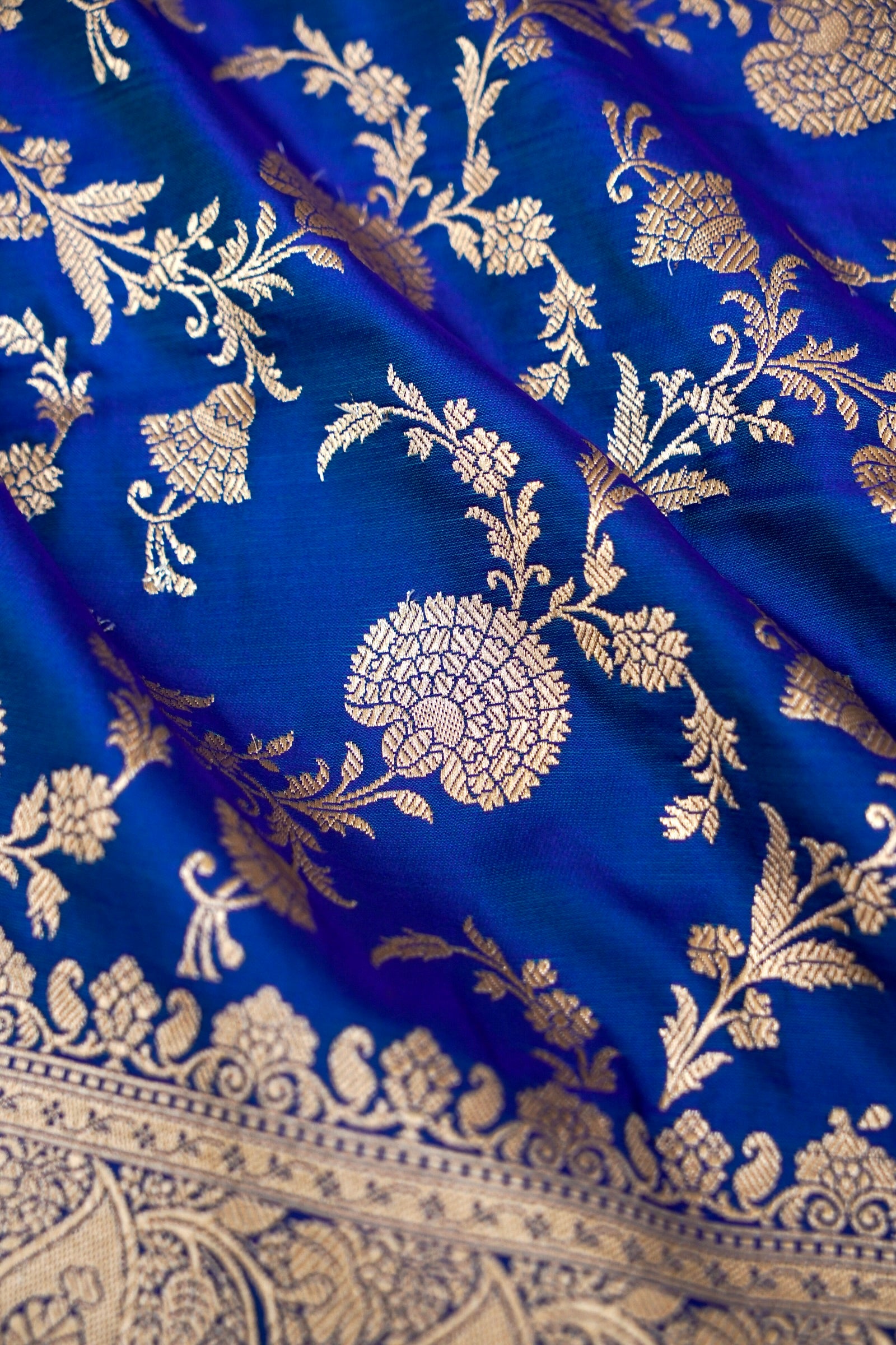 ROYAL COBALT BLUE BANARASI MASHRU KATAN SILK SAREE