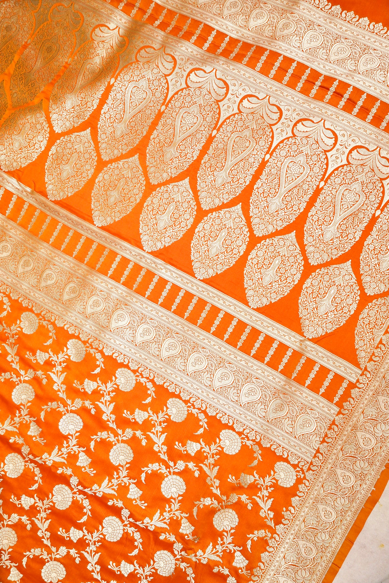 ROYAL KESAR ORANGE BANARASI MASHRU KATAN SILK SAREE