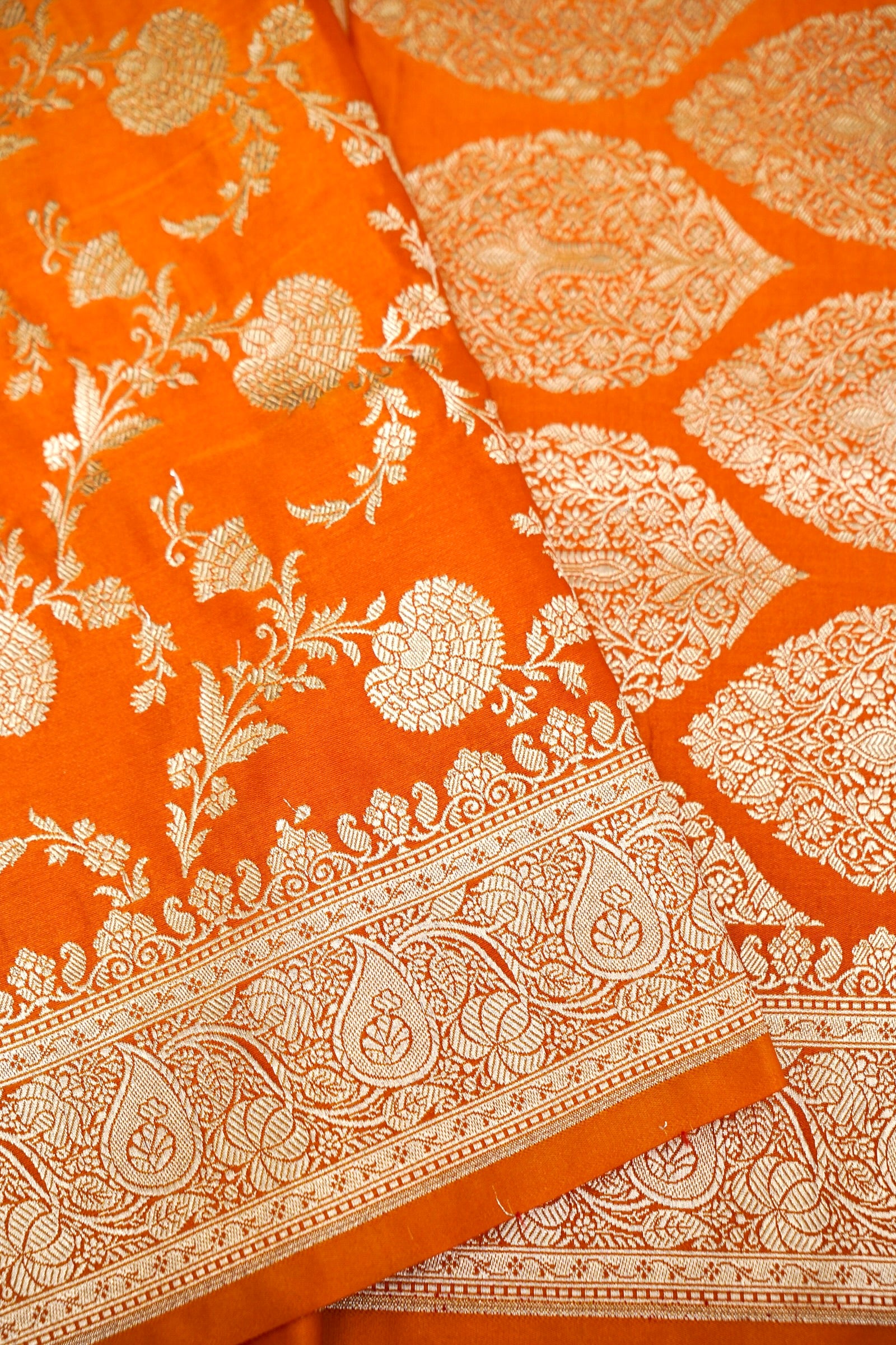 ROYAL KESAR ORANGE BANARASI MASHRU KATAN SILK SAREE