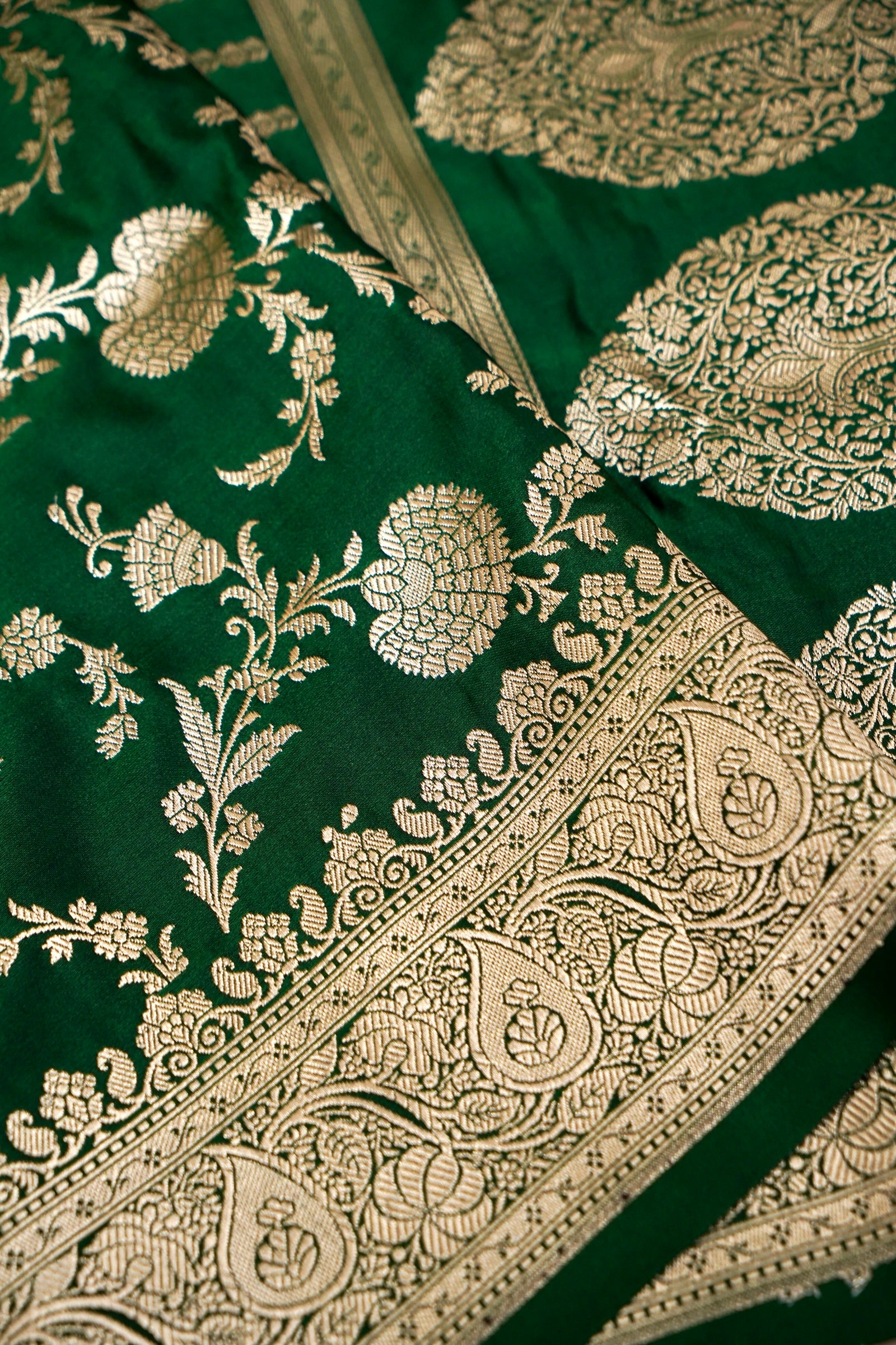 ROYAL FOREST GREEN BANARASI MASHRU KATAN SILK SAREE