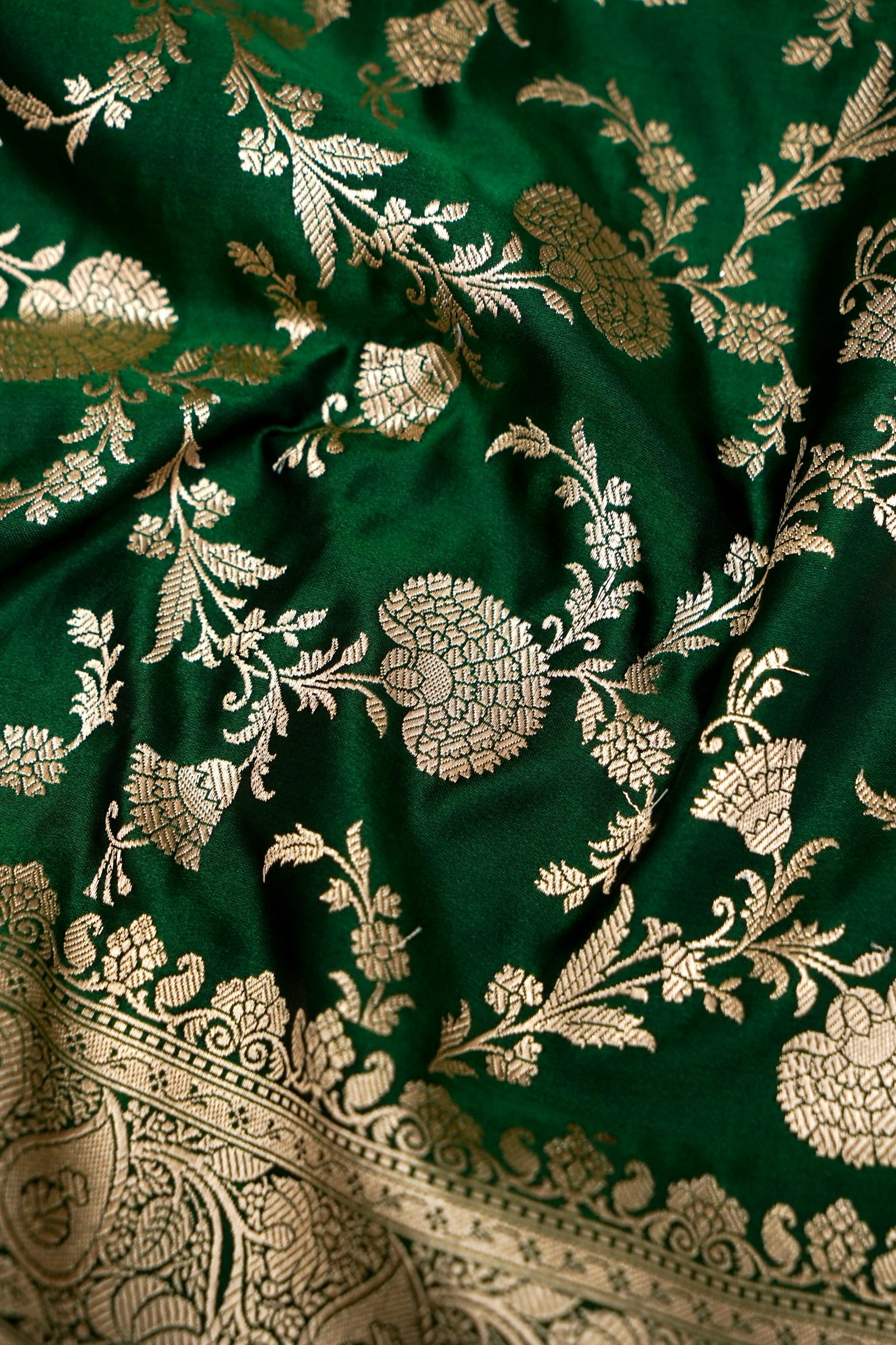 ROYAL FOREST GREEN BANARASI MASHRU KATAN SILK SAREE