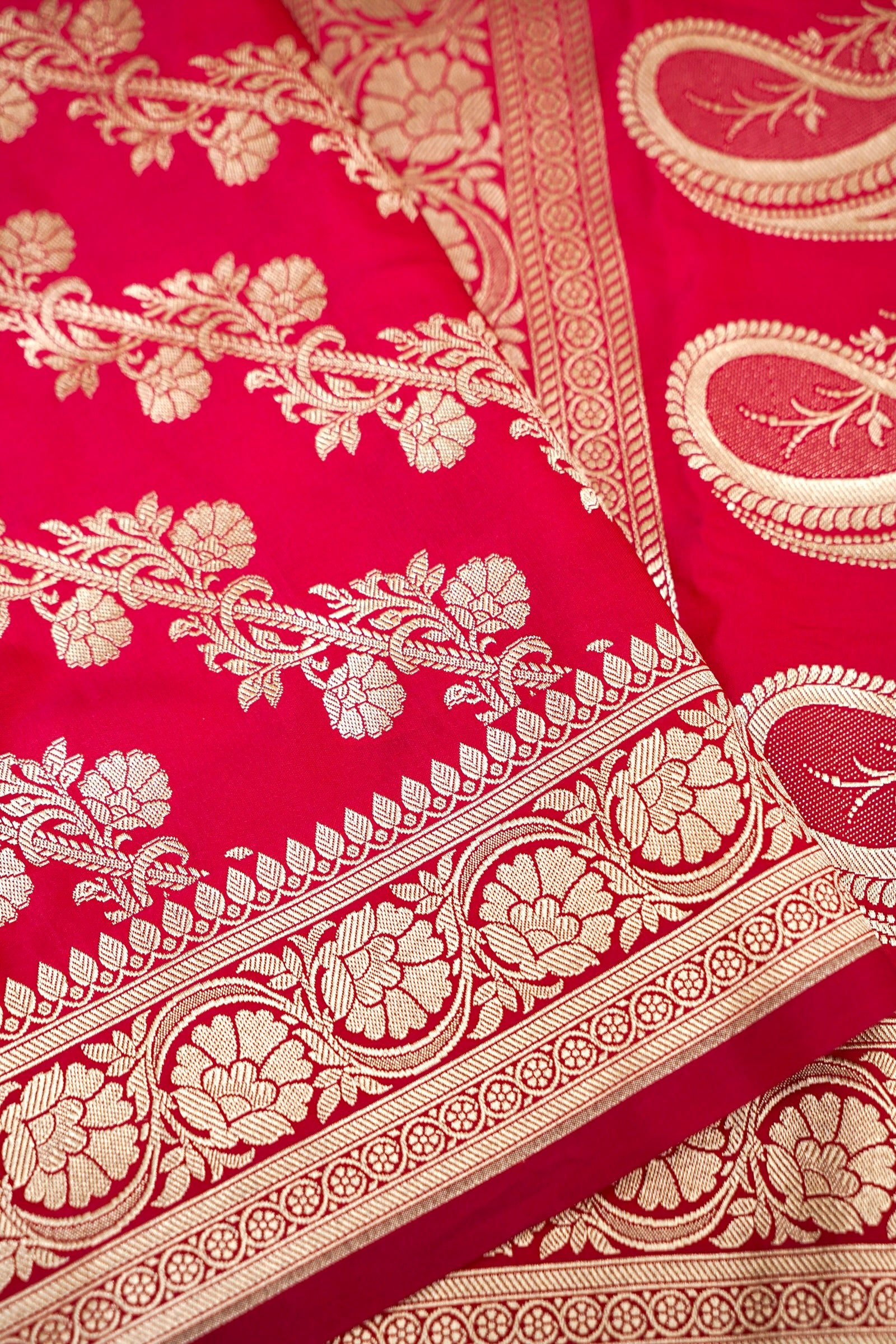 VERMILION RED BANARASI MASHRU KATAN SILK SAREE