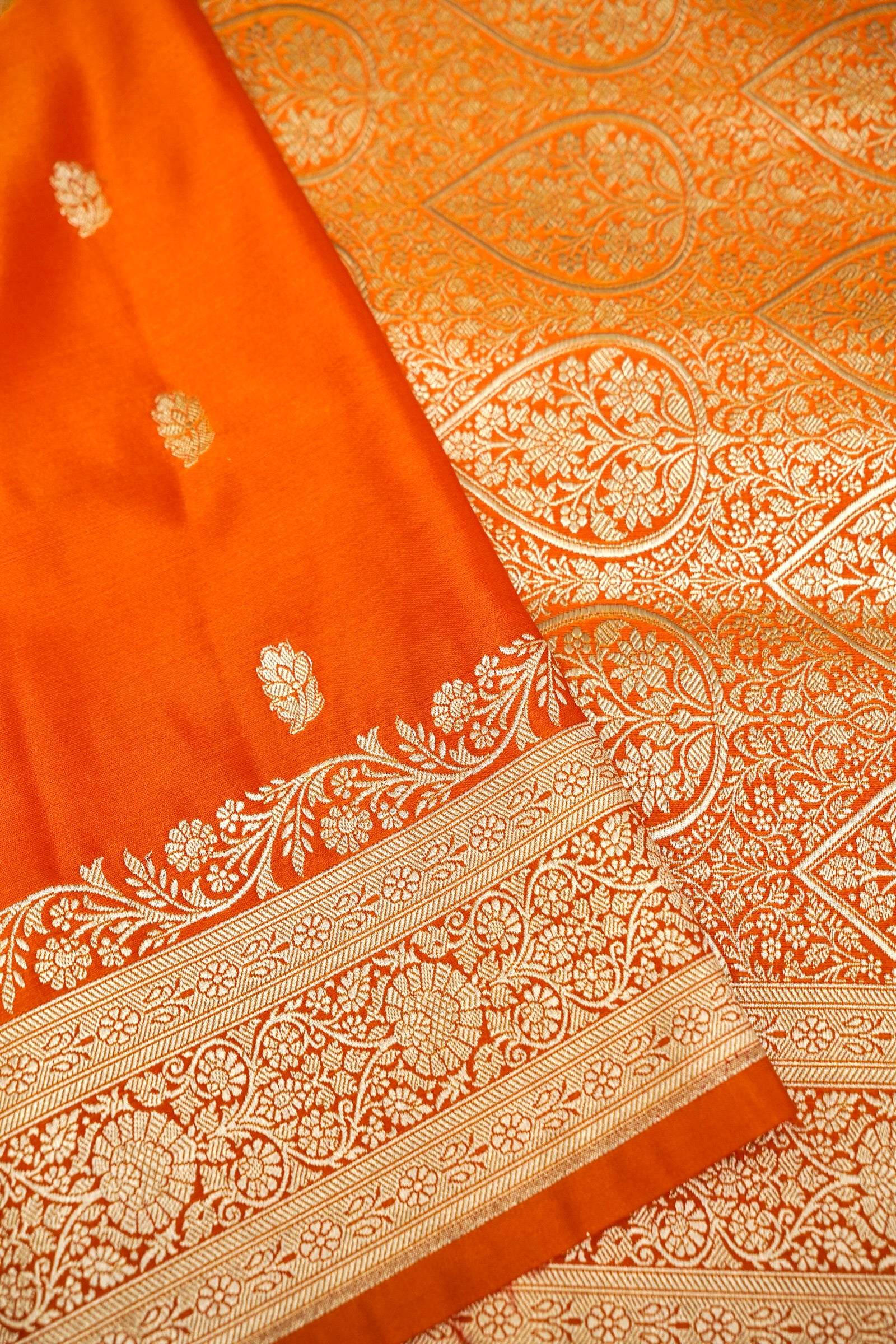 ROYAL KESAR ORANGE BANARASI MASHRU KATAN SILK SAREE