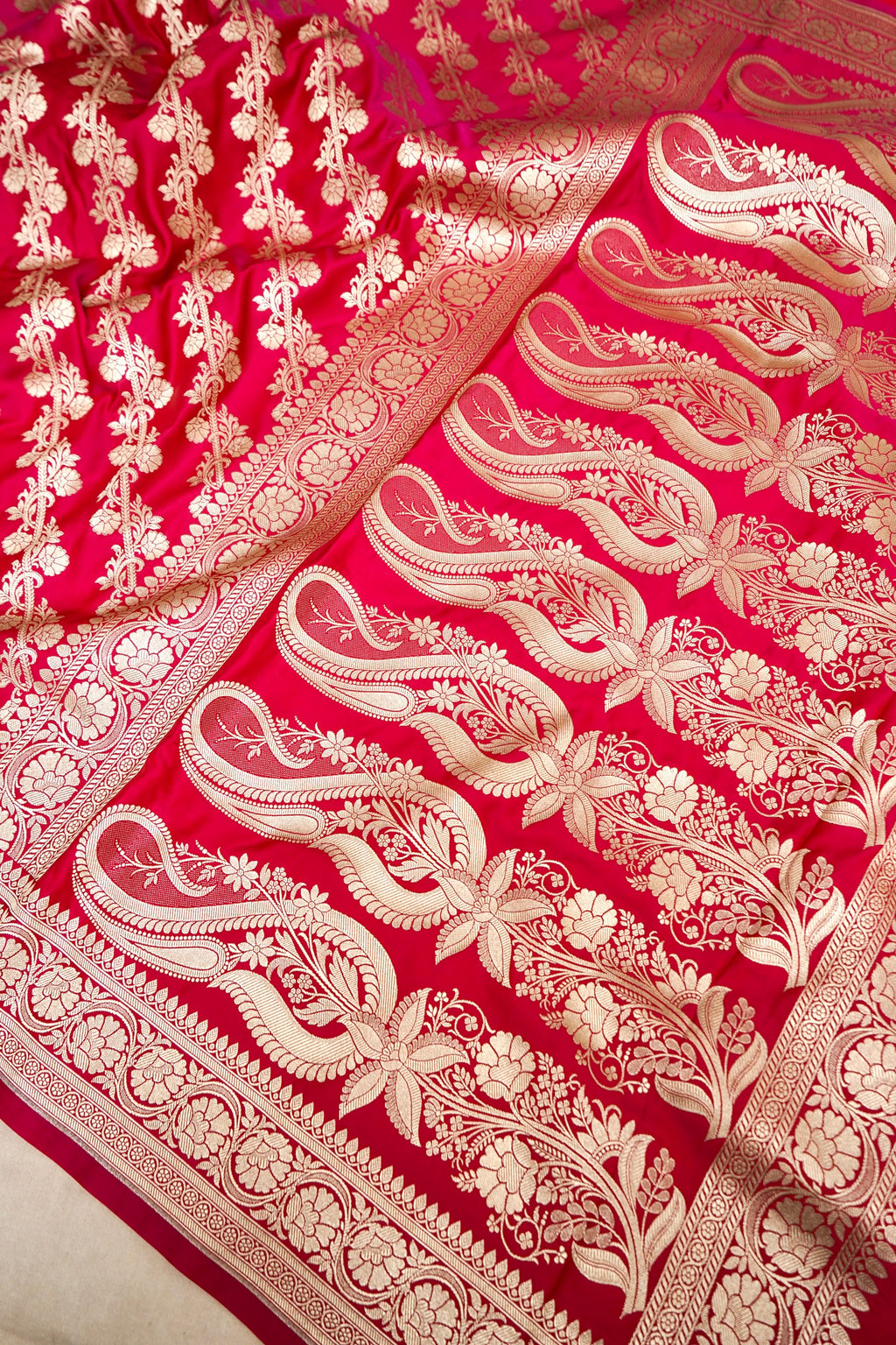 VERMILION RED BANARASI MASHRU KATAN SILK SAREE