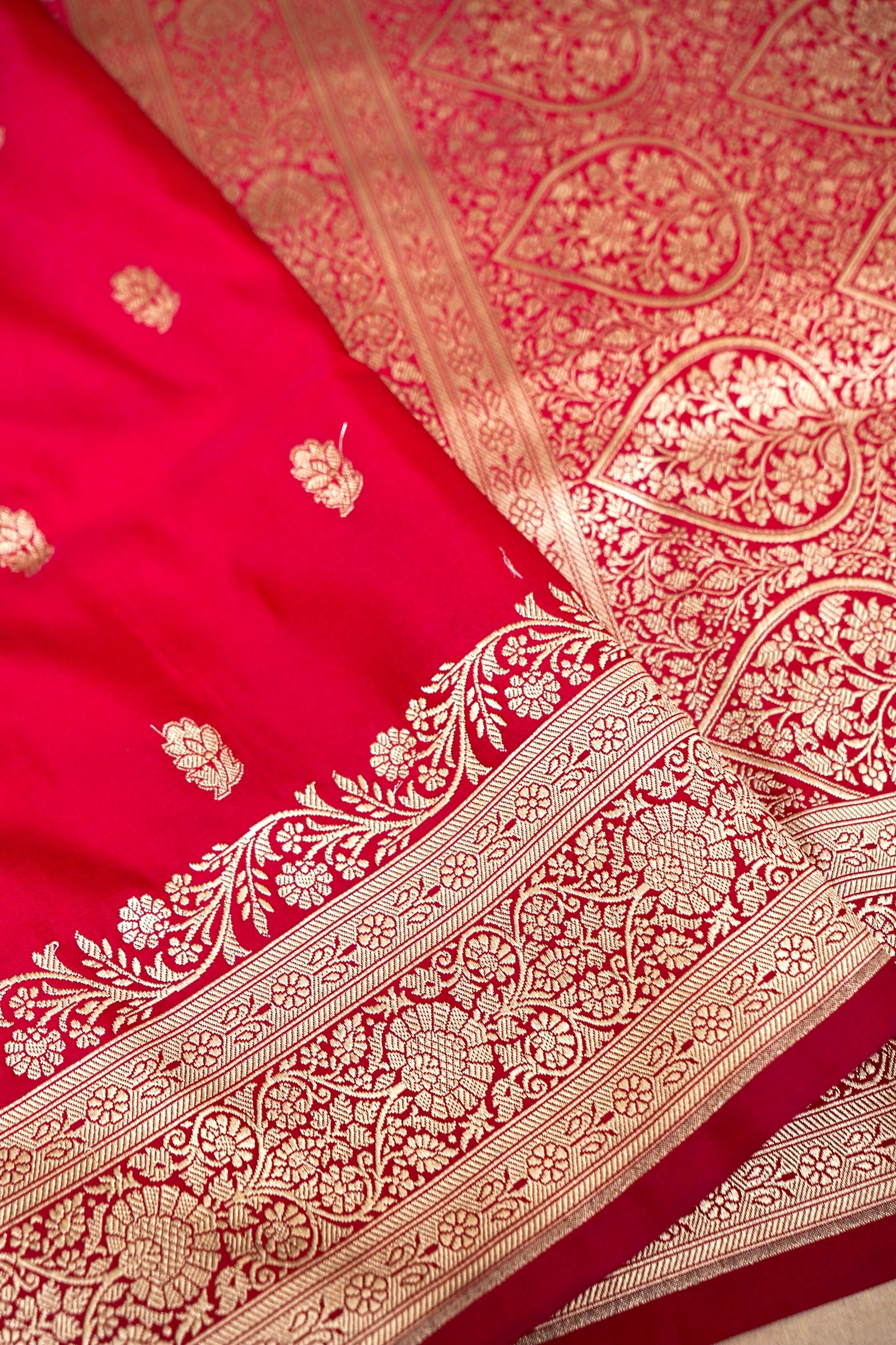 ROYAL CRIMSON RED BANARASI MASHRU KATAN SILK SAREE