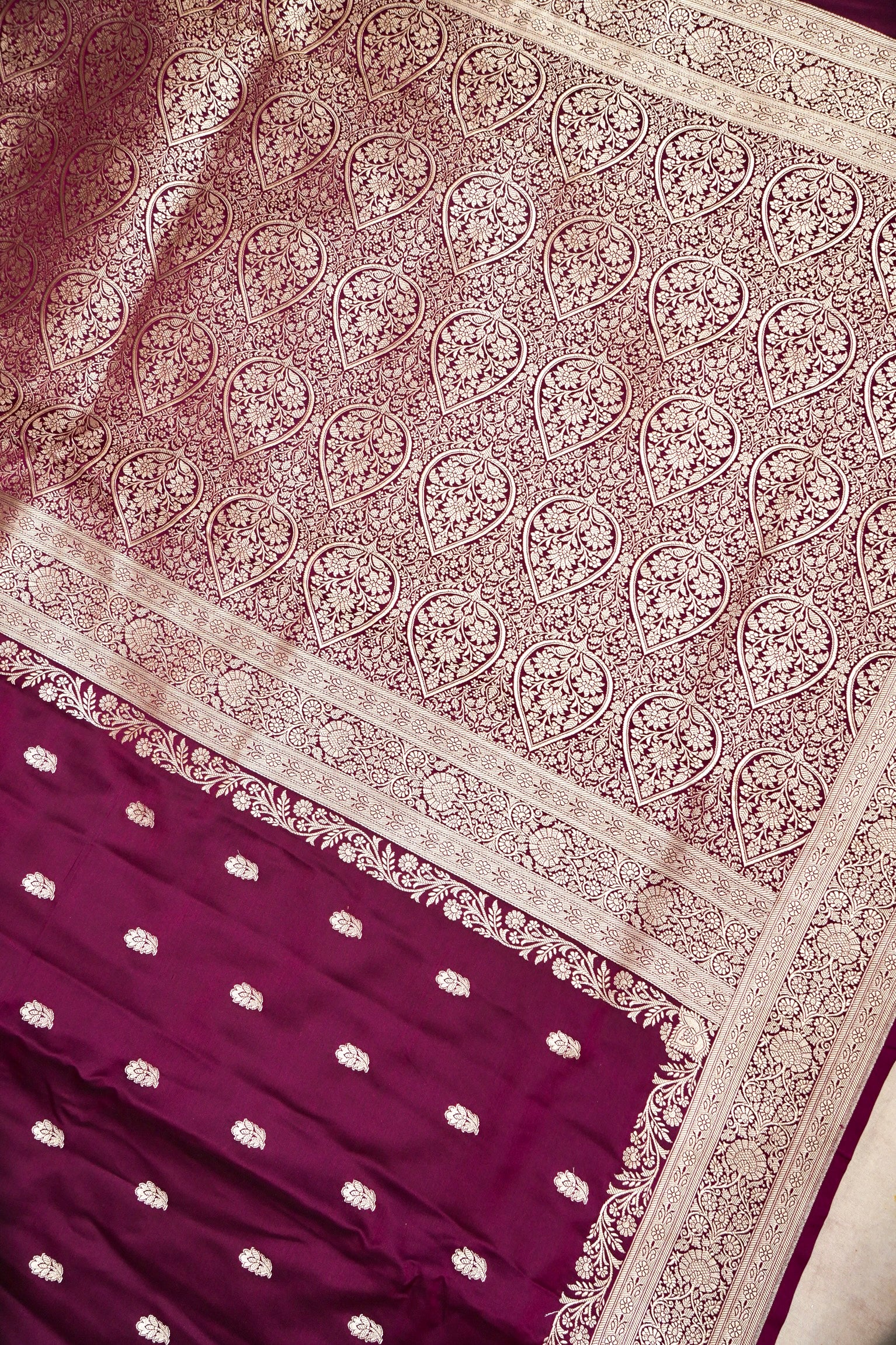 ROYAL WINE MAROON BANARASI MASHRU KATAN SILK SAREE