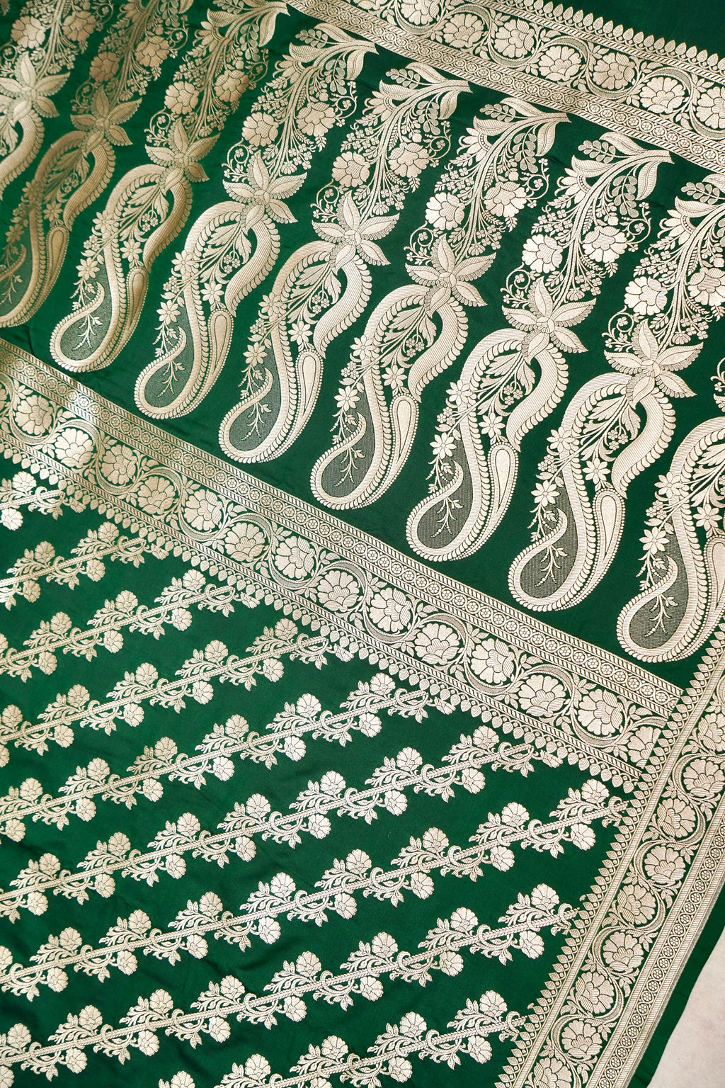 EMERALD GREEN BANARASI MASHRU KATAN SILK SAREE