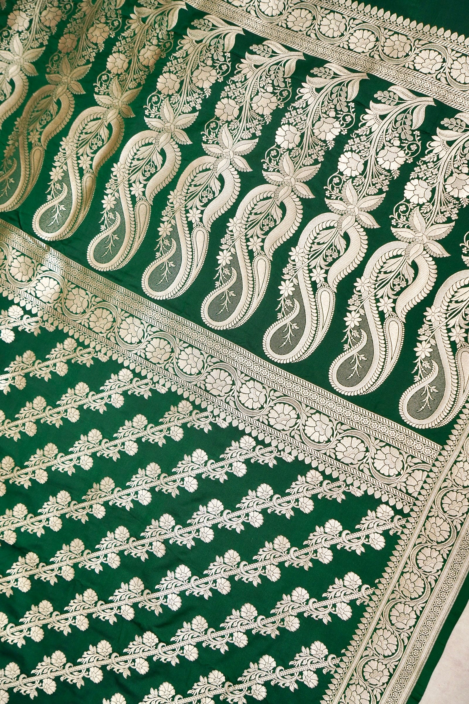 EMERALD GREEN BANARASI MASHRU KATAN SILK SAREE