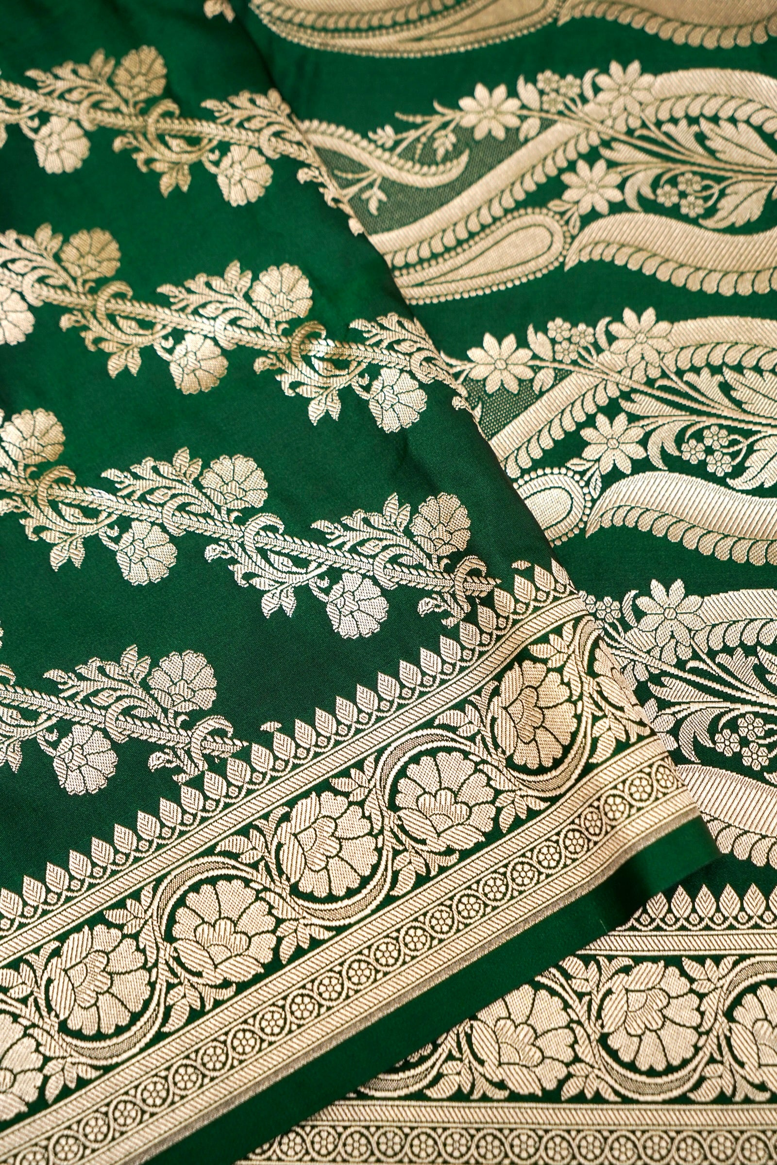 EMERALD GREEN BANARASI MASHRU KATAN SILK SAREE