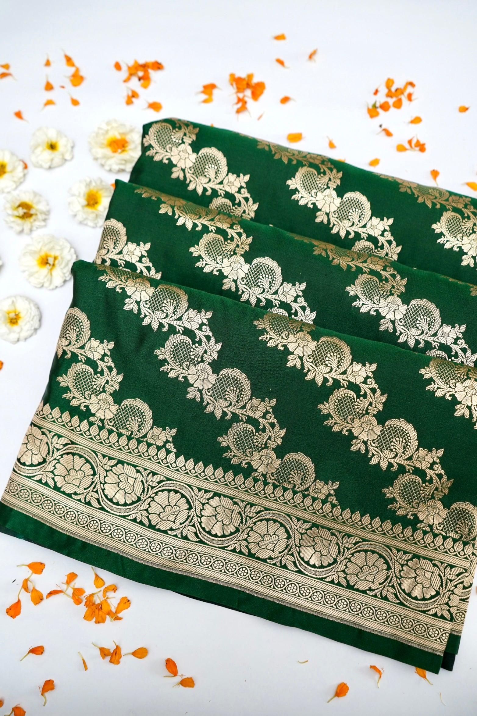 FOREST EMERALD GREEN BANARASI MASHRU KATAN SILK SAREE