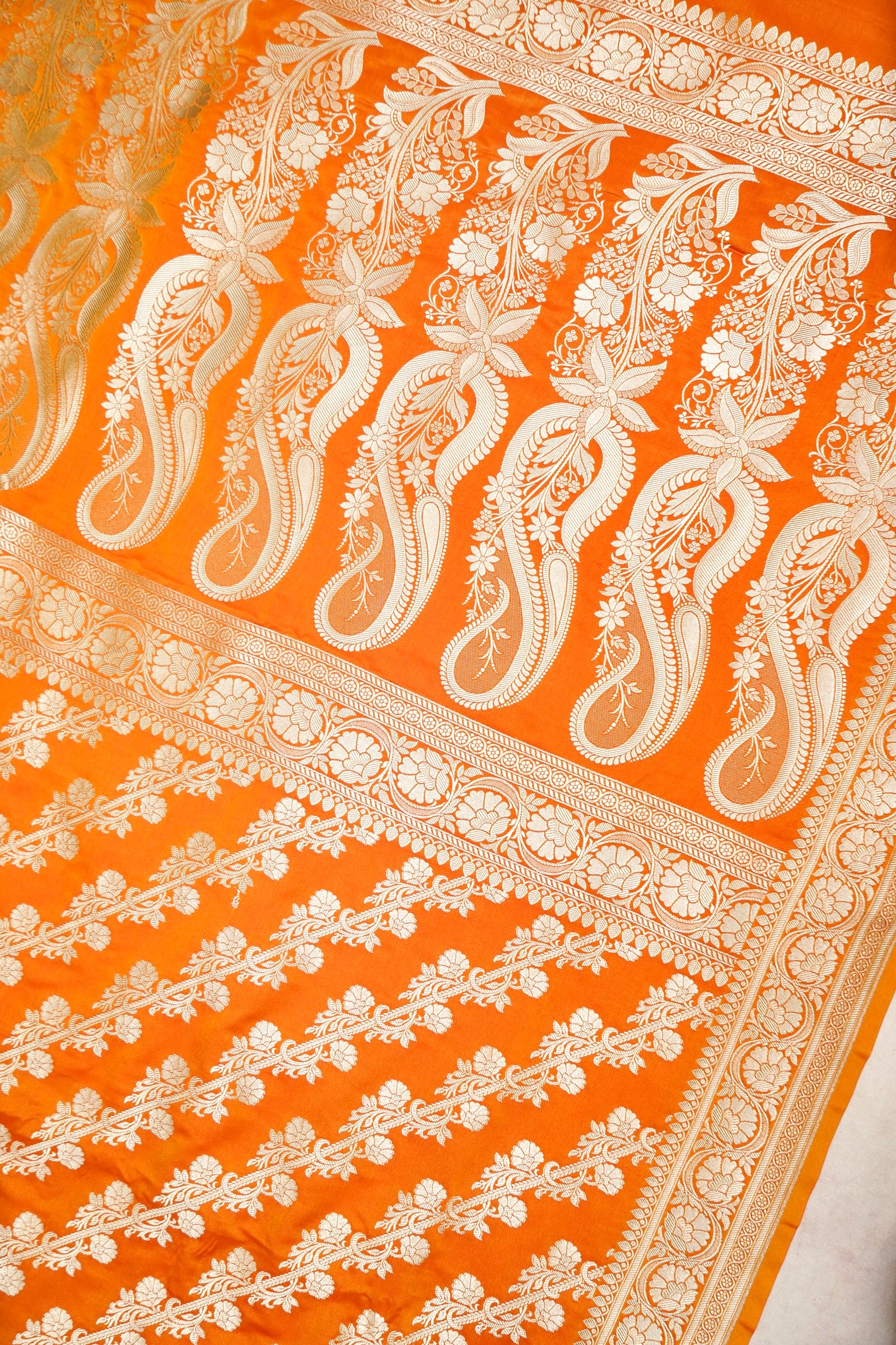 KESARI ORANGE BANARASI MASHRU KATAN SILK SAREE