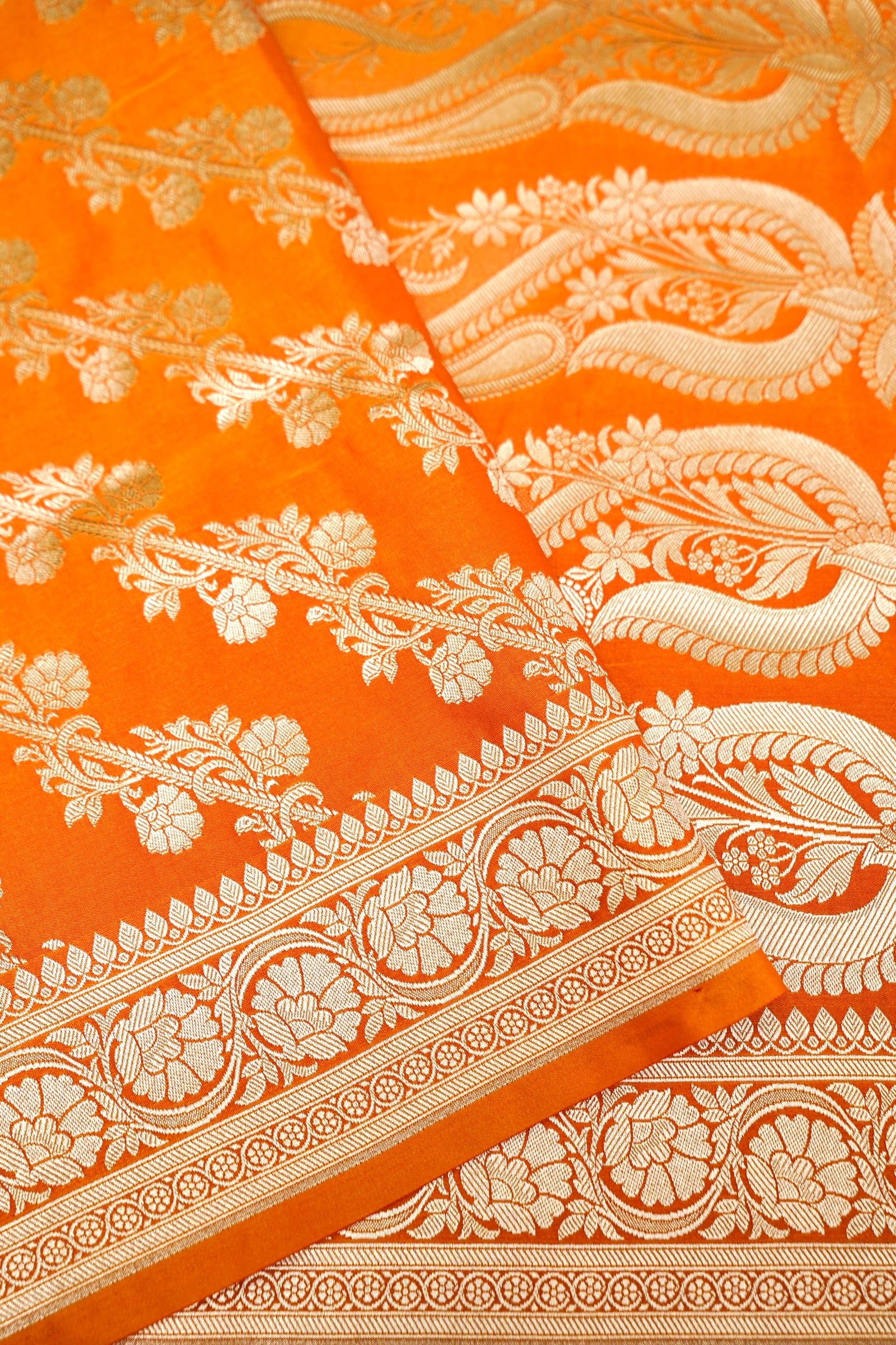 KESARI ORANGE BANARASI MASHRU KATAN SILK SAREE