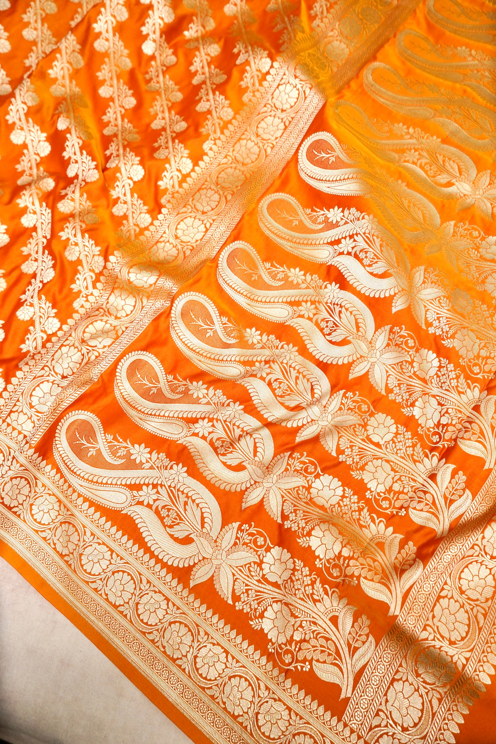 KESARI ORANGE BANARASI MASHRU KATAN SILK SAREE