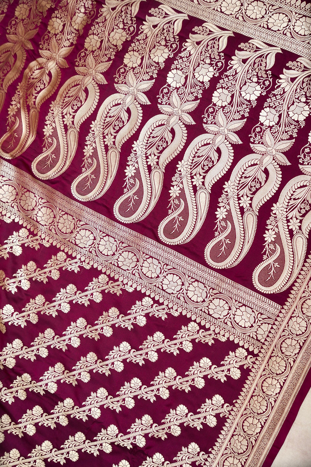 WINE MAROON BANARASI MASHRU KATAN SILK SAREE