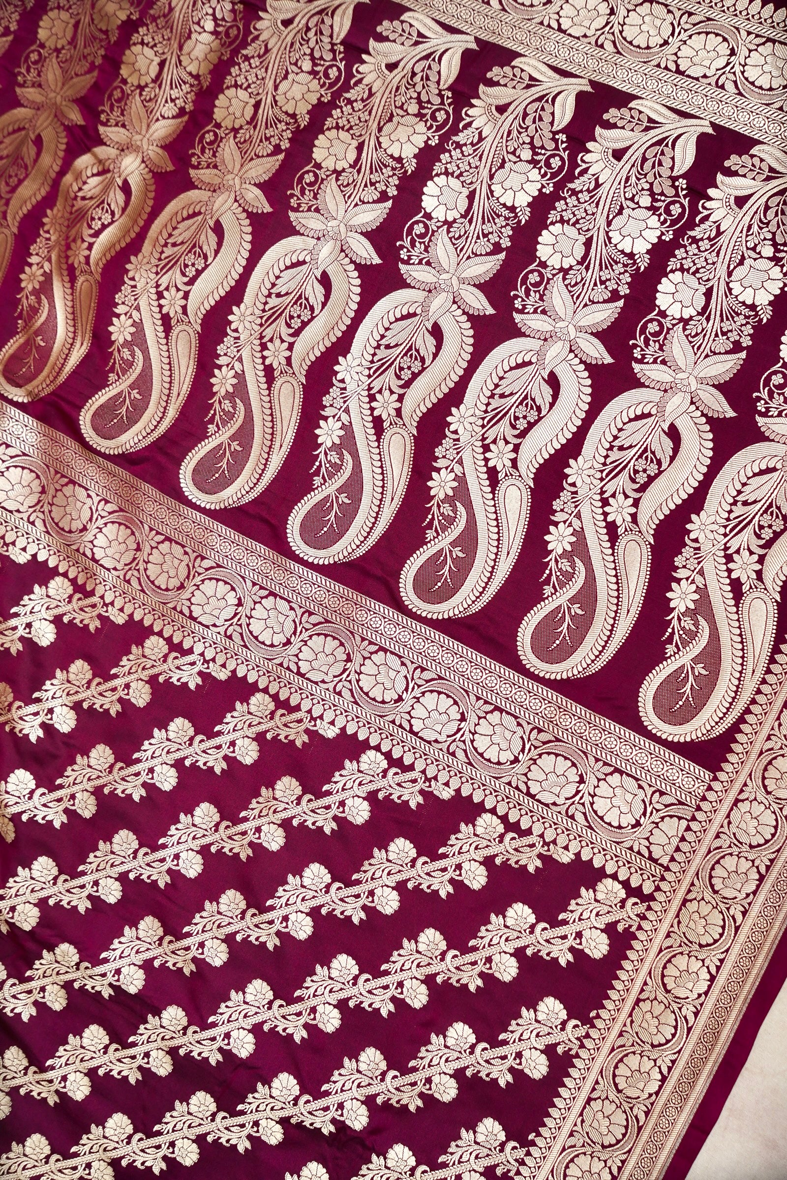 WINE MAROON BANARASI MASHRU KATAN SILK SAREE