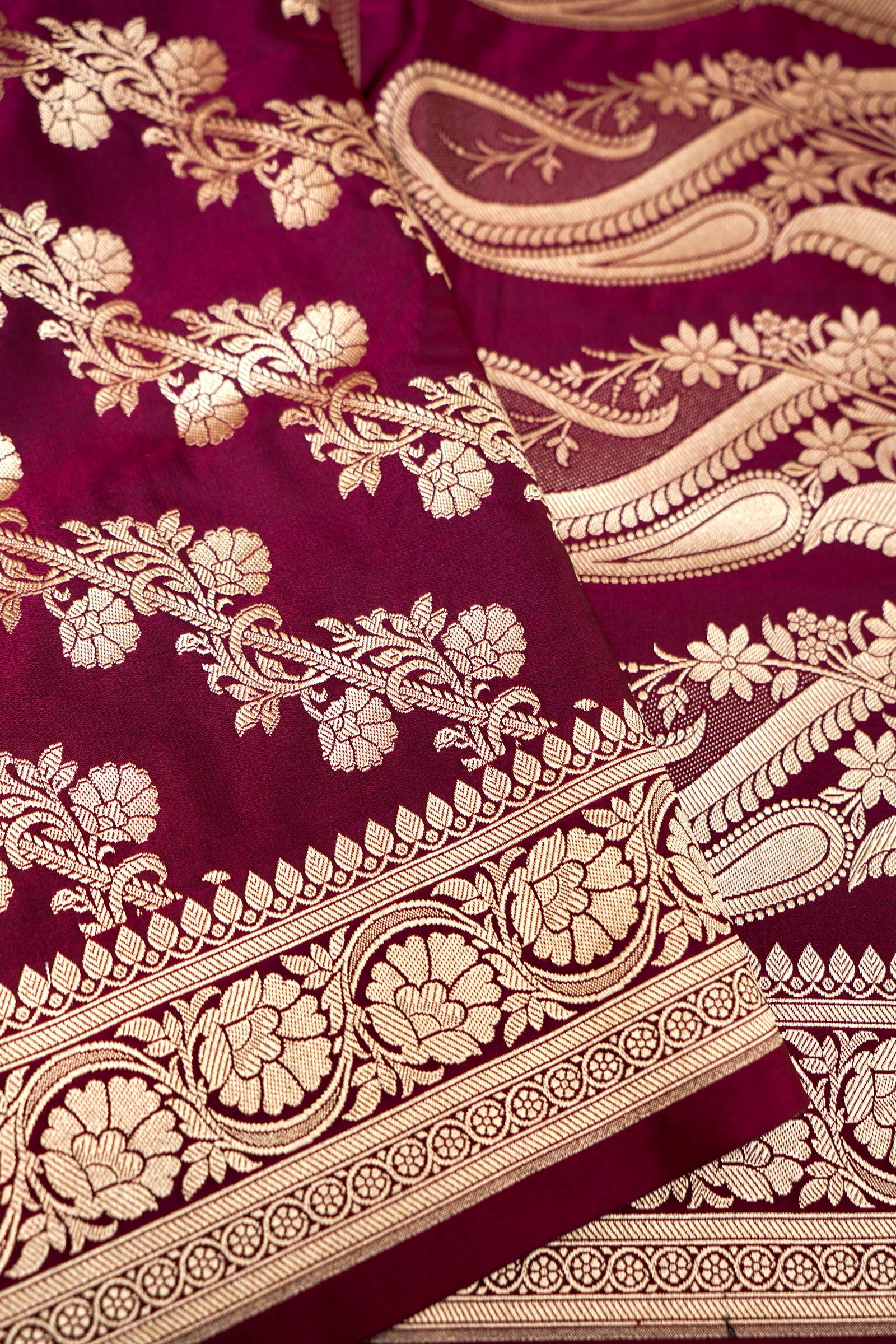 WINE MAROON BANARASI MASHRU KATAN SILK SAREE