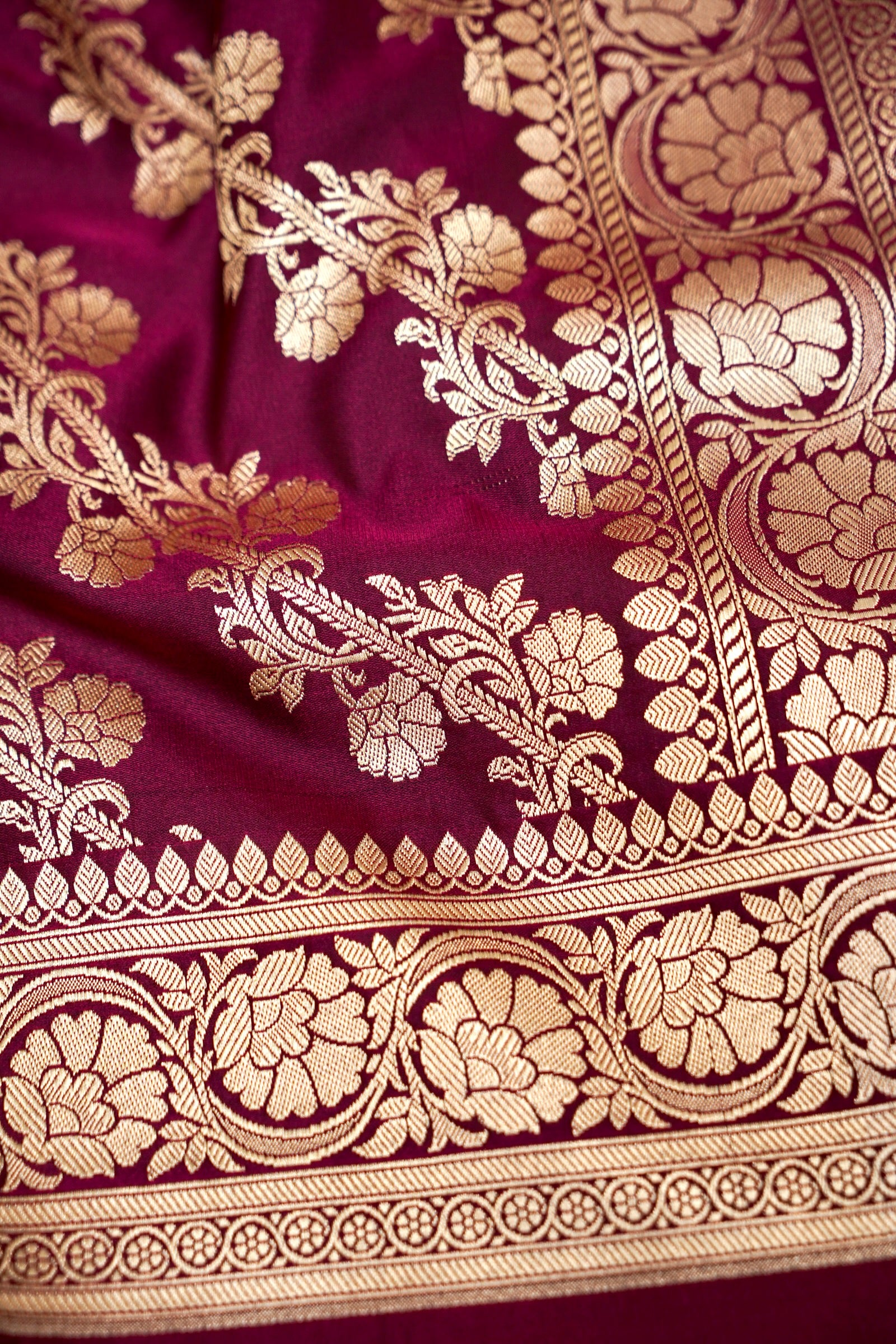 WINE MAROON BANARASI MASHRU KATAN SILK SAREE
