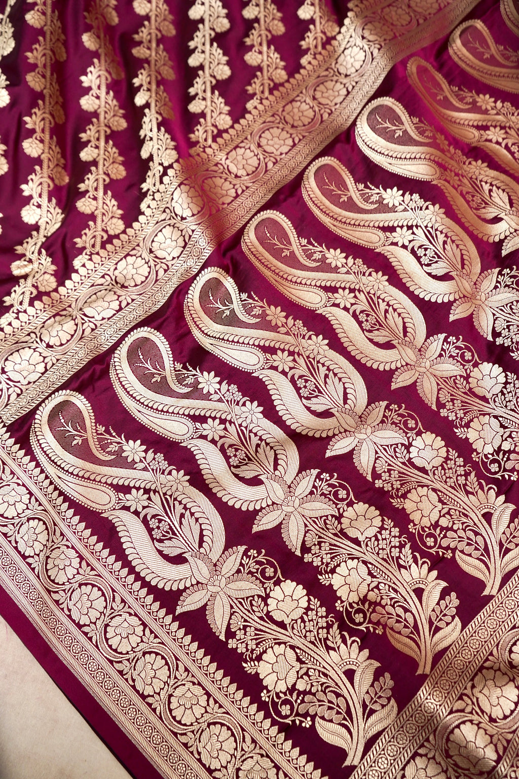 WINE MAROON BANARASI MASHRU KATAN SILK SAREE