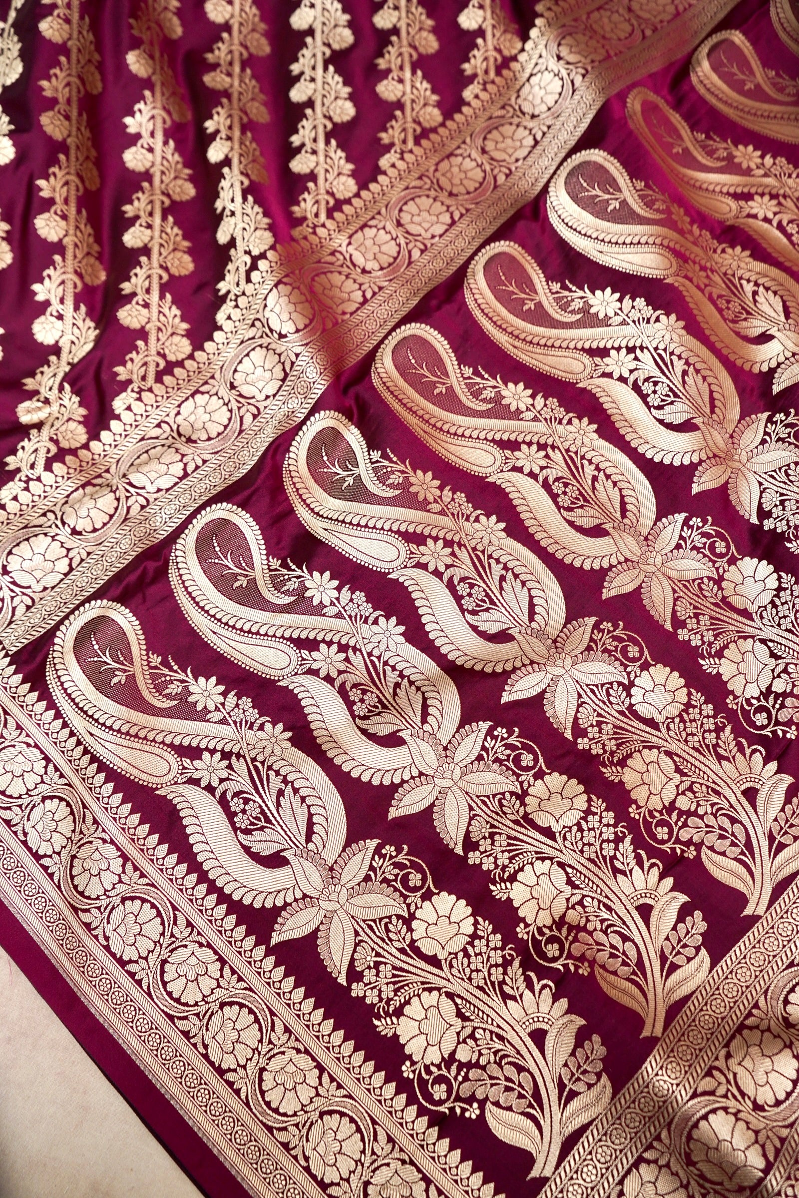 WINE MAROON BANARASI MASHRU KATAN SILK SAREE