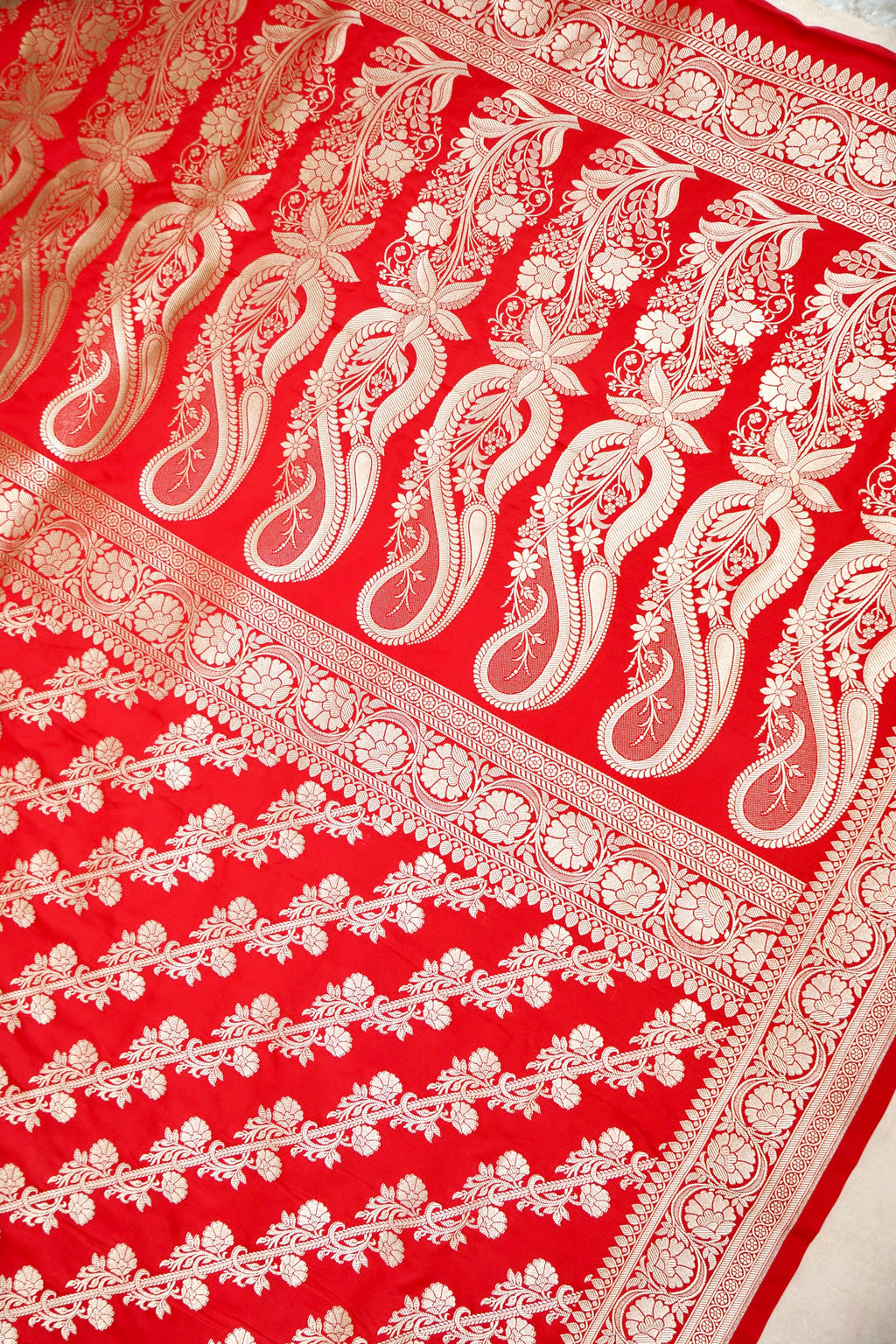 CLASSIC RED BANARASI MASHRU KATAN SILK SAREE