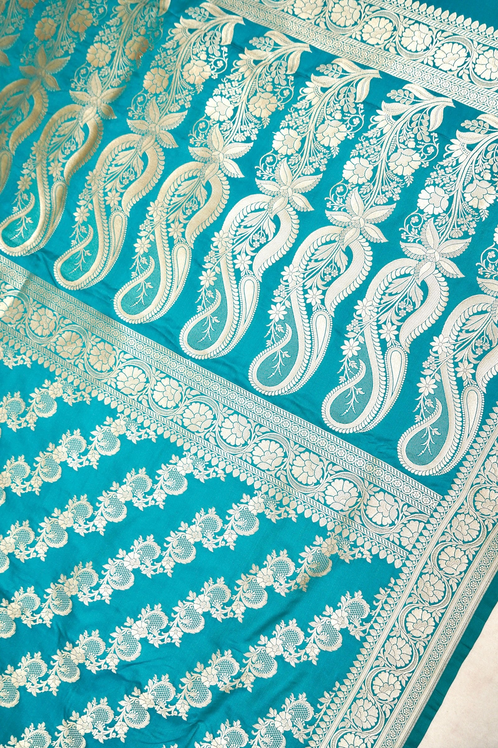 TEAL BLUE BANARASI MASHRU KATAN SILK SAREE