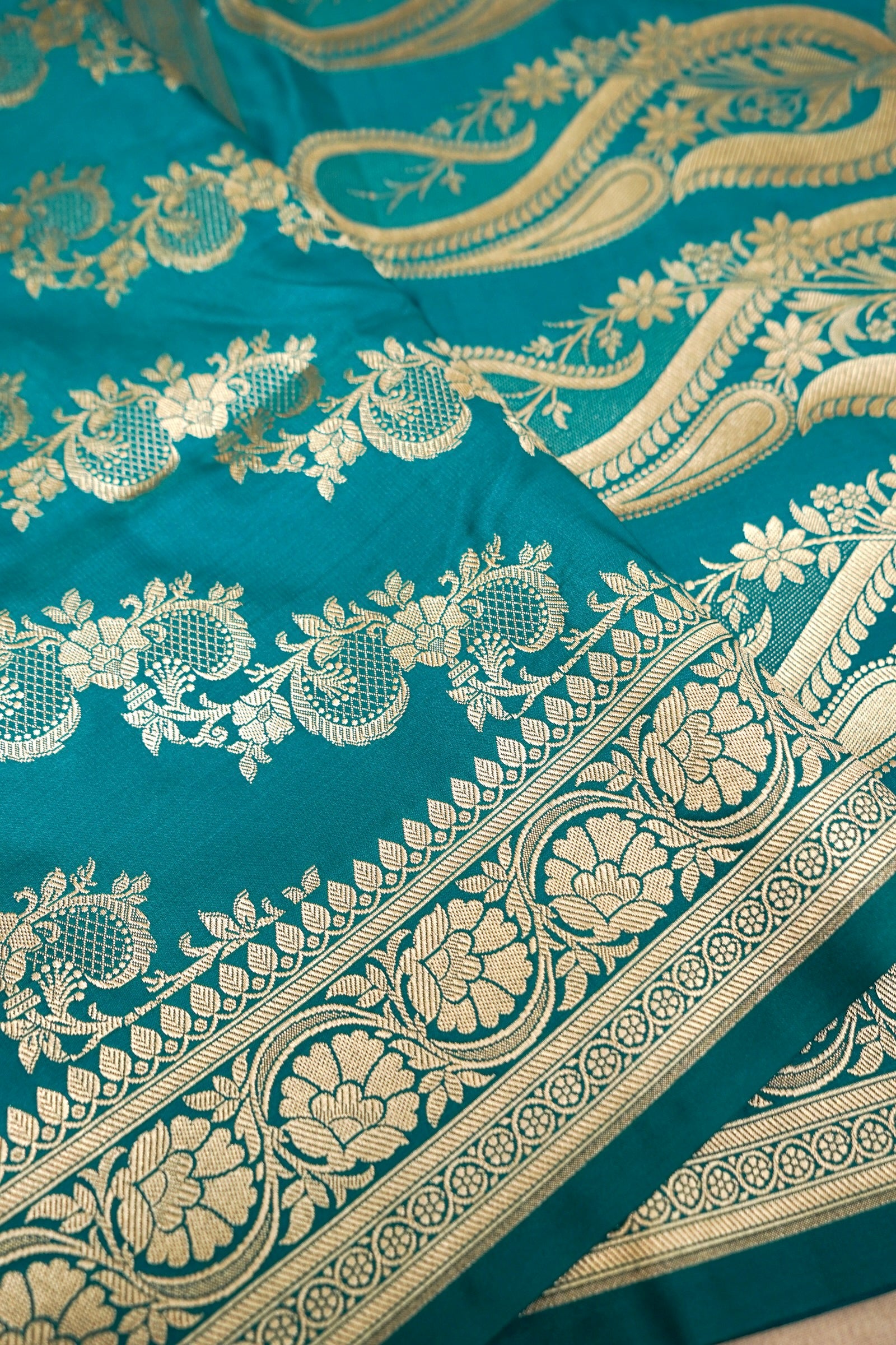 TEAL BLUE BANARASI MASHRU KATAN SILK SAREE