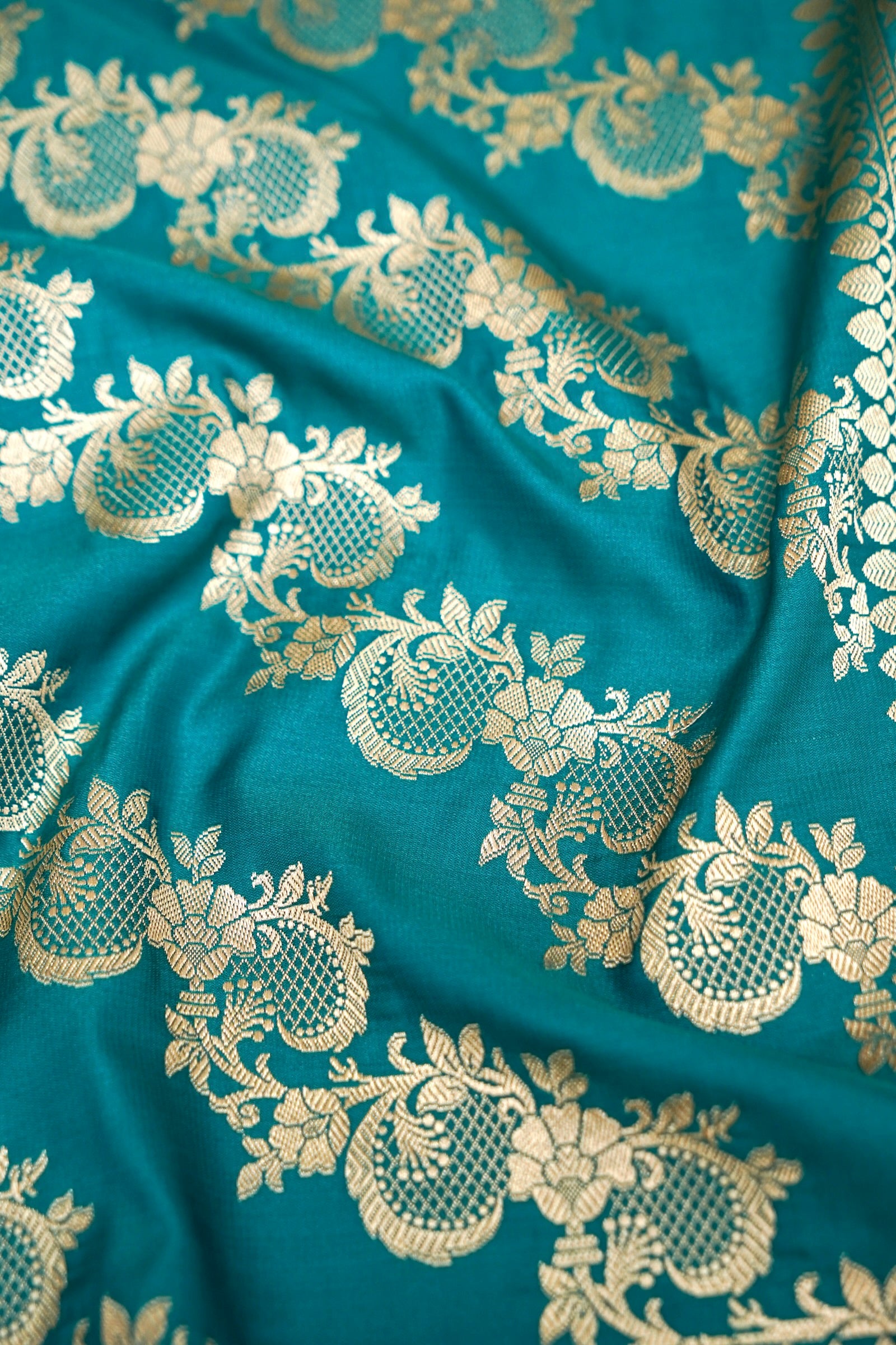 TEAL BLUE BANARASI MASHRU KATAN SILK SAREE