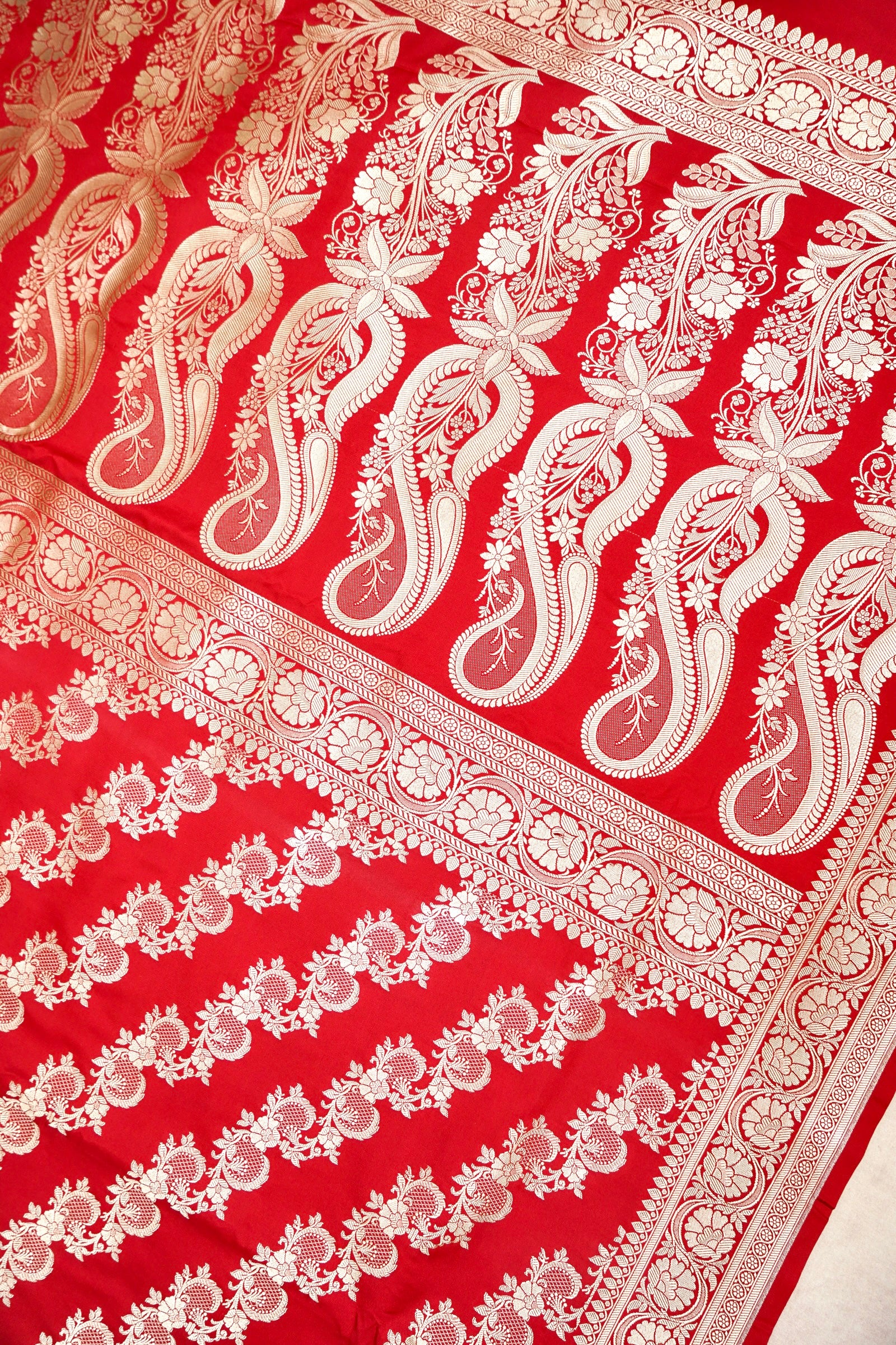 CRIMSON RED BANARASI MASHRU KATAN SILK SAREE