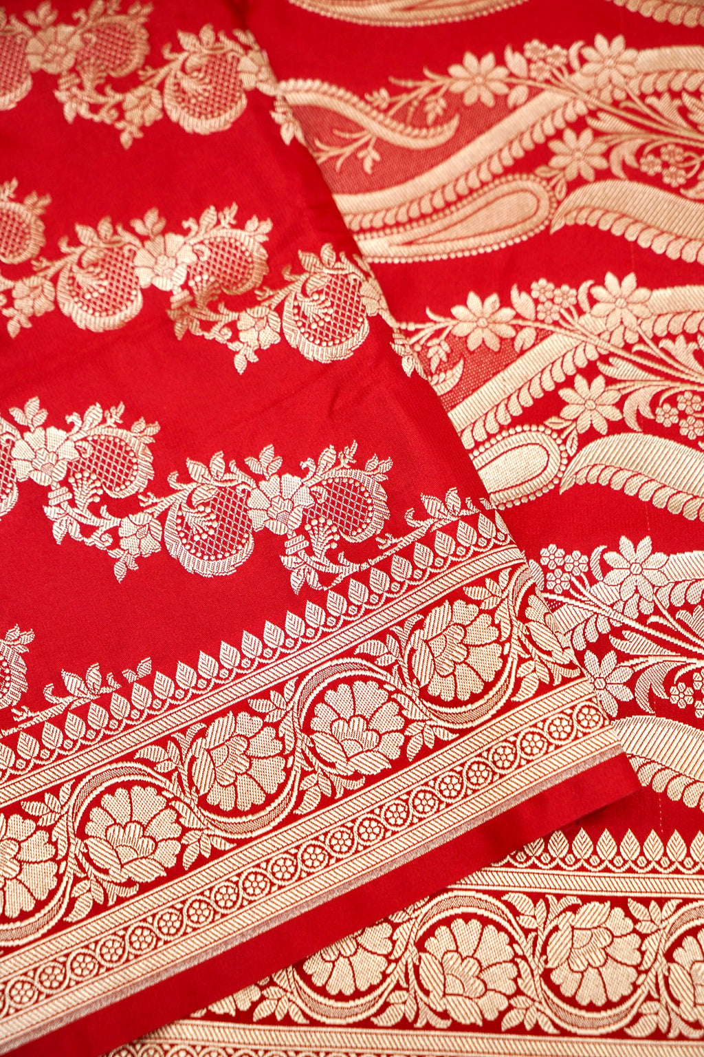 CRIMSON RED BANARASI MASHRU KATAN SILK SAREE