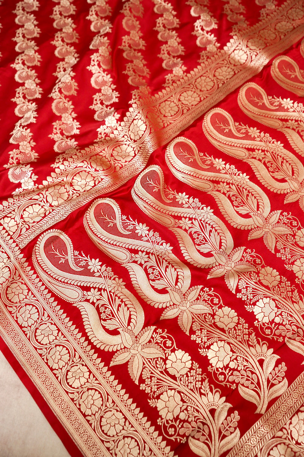 CRIMSON RED BANARASI MASHRU KATAN SILK SAREE