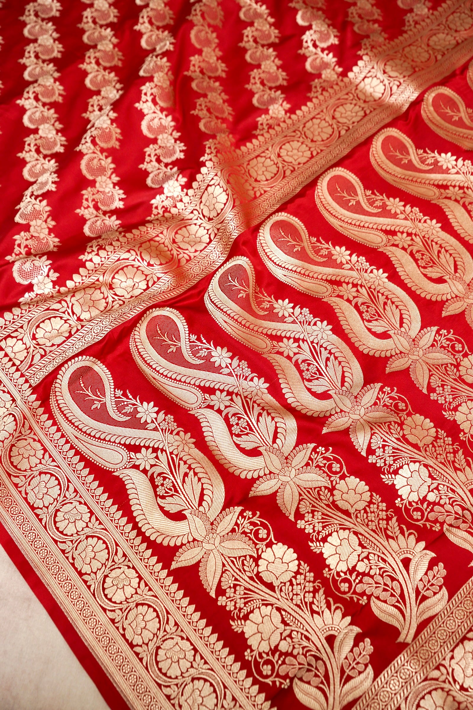 CRIMSON RED BANARASI MASHRU KATAN SILK SAREE