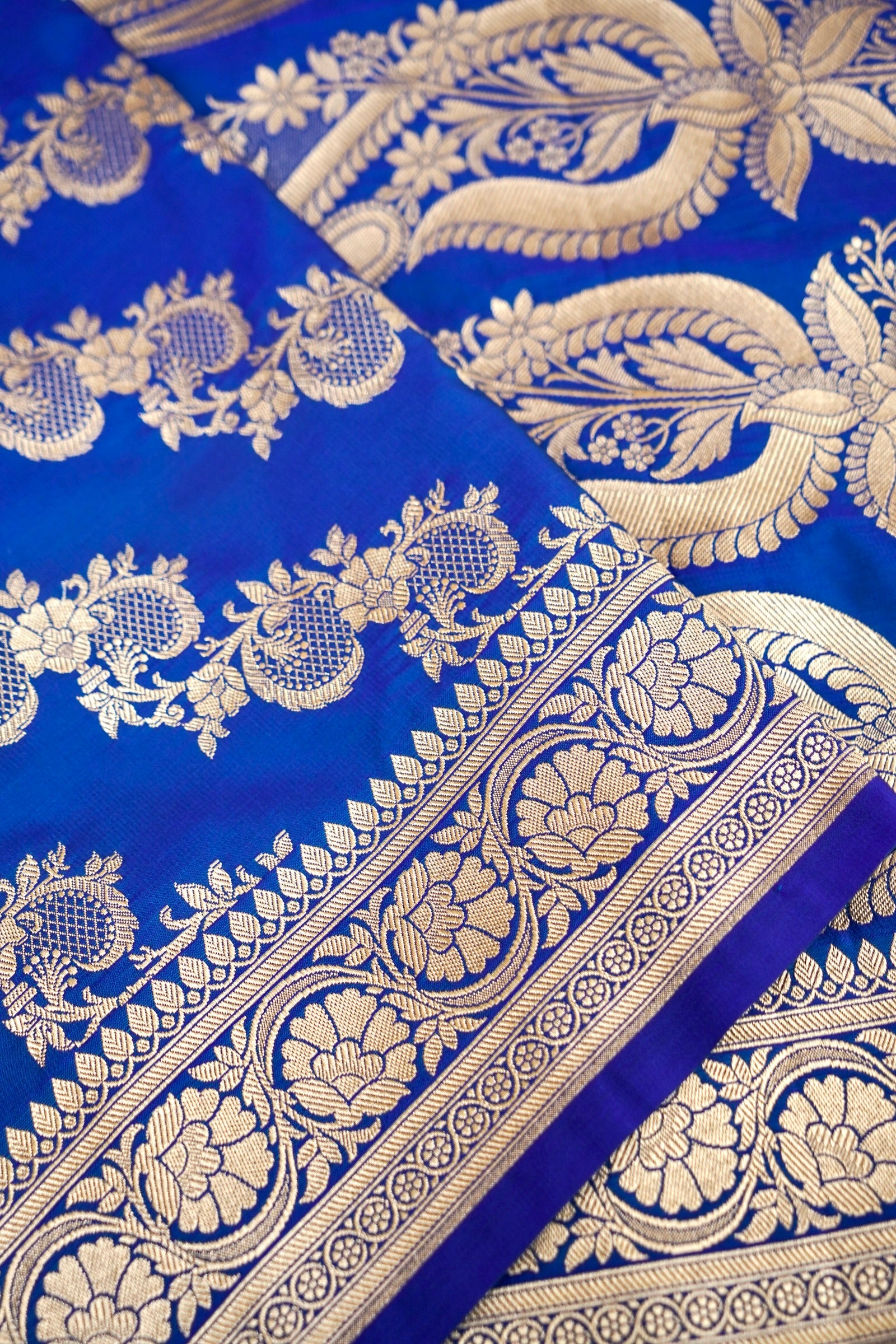 ROYAL COBALT BLUE BANARASI MASHRU KATAN SILK SAREE