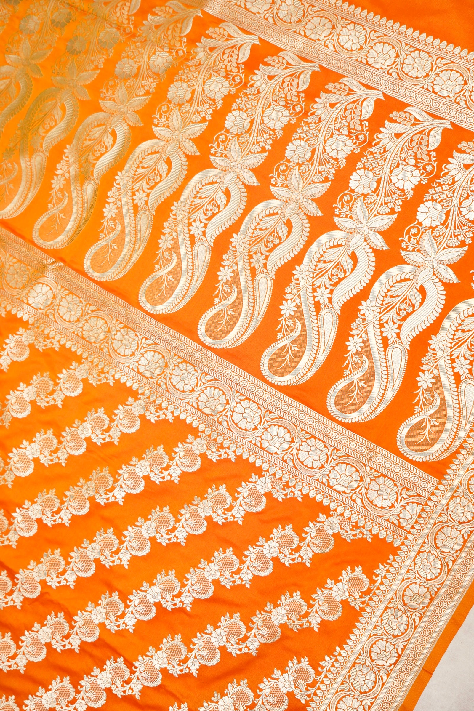 KESAR GOLDEN ORANGE BANARASI MASHRU KATAN SILK SAREE