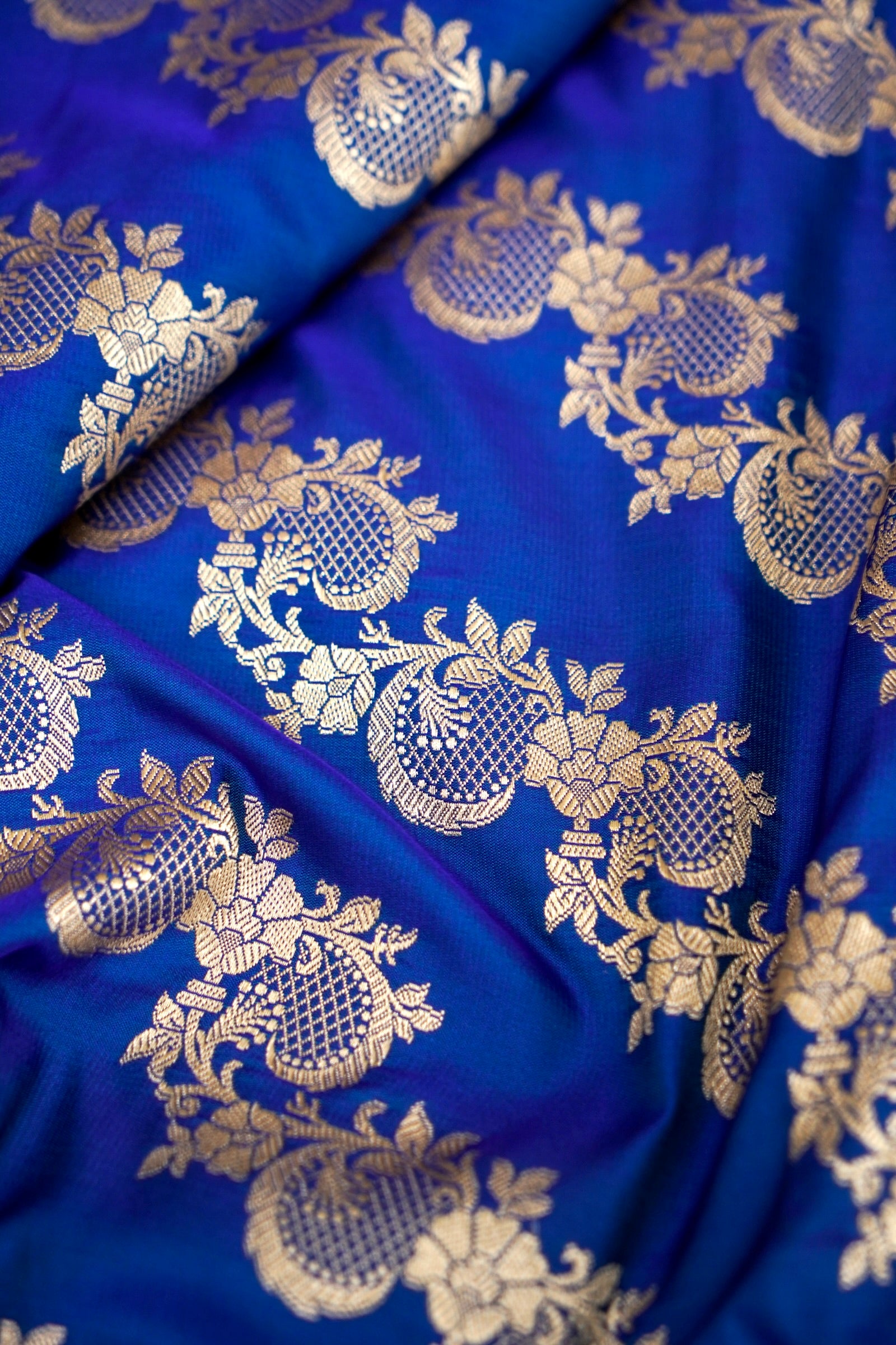 ROYAL COBALT BLUE BANARASI MASHRU KATAN SILK SAREE