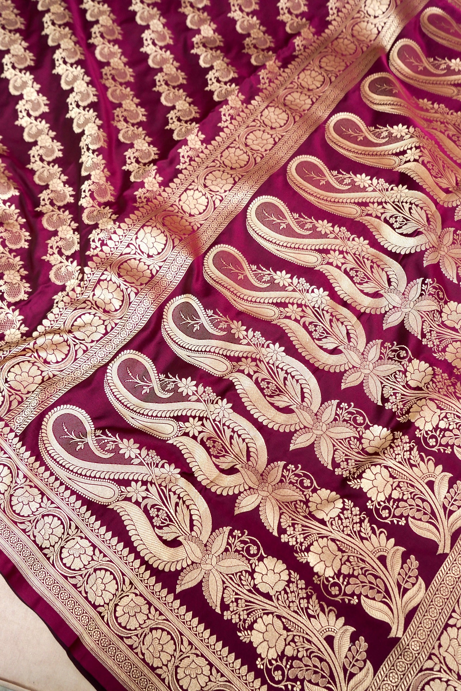 PLUM WINE BANARASI MASHRU KATAN SILK SAREE