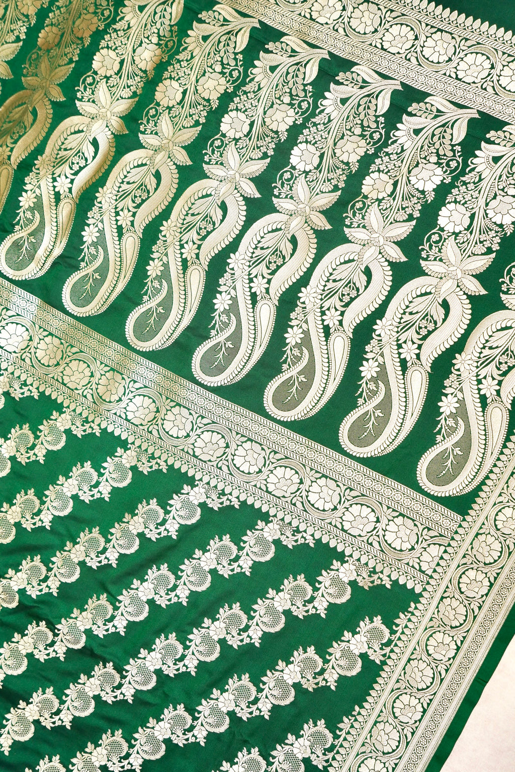 FOREST EMERALD GREEN BANARASI MASHRU KATAN SILK SAREE