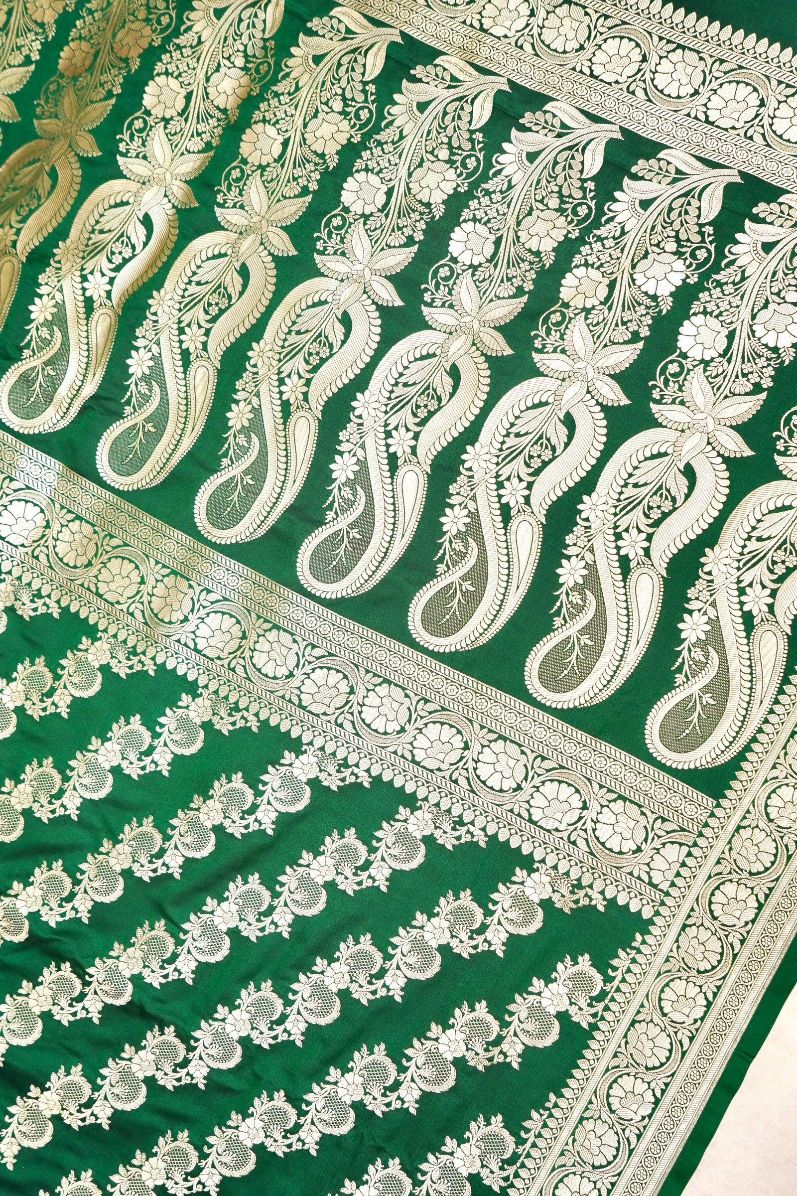 FOREST EMERALD GREEN BANARASI MASHRU KATAN SILK SAREE