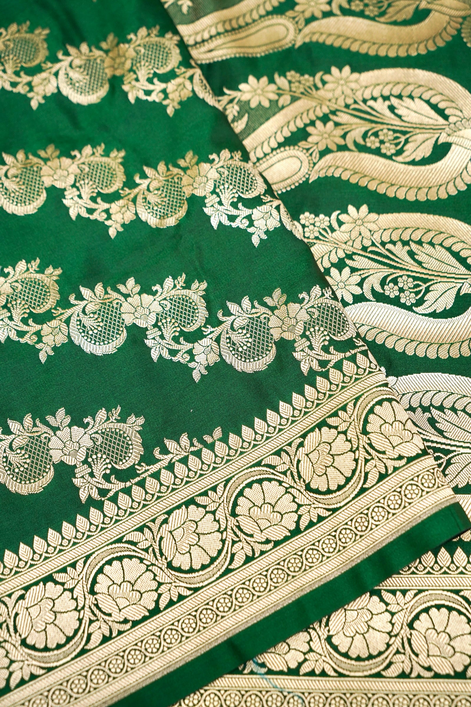 FOREST EMERALD GREEN BANARASI MASHRU KATAN SILK SAREE