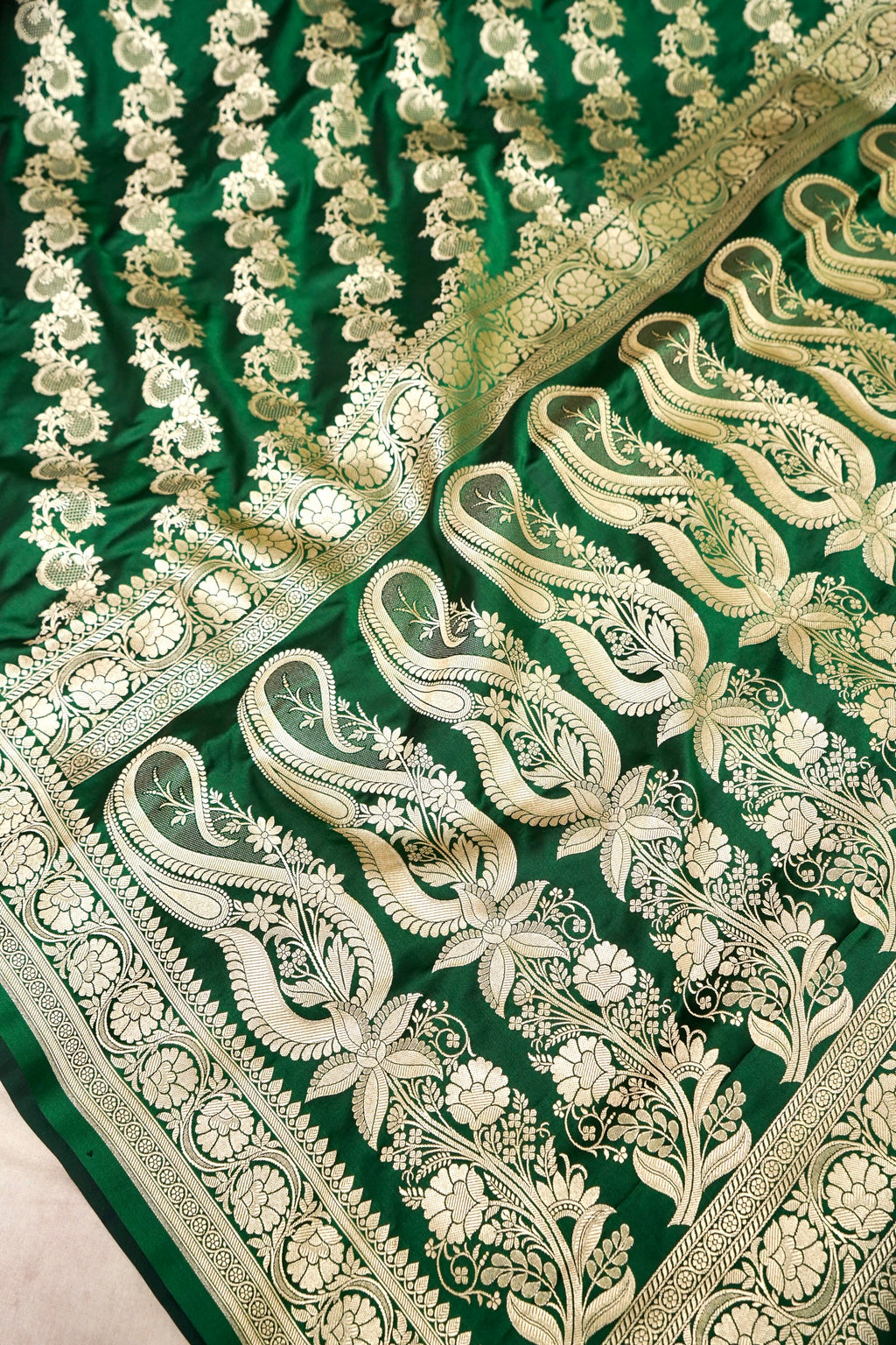 FOREST EMERALD GREEN BANARASI MASHRU KATAN SILK SAREE
