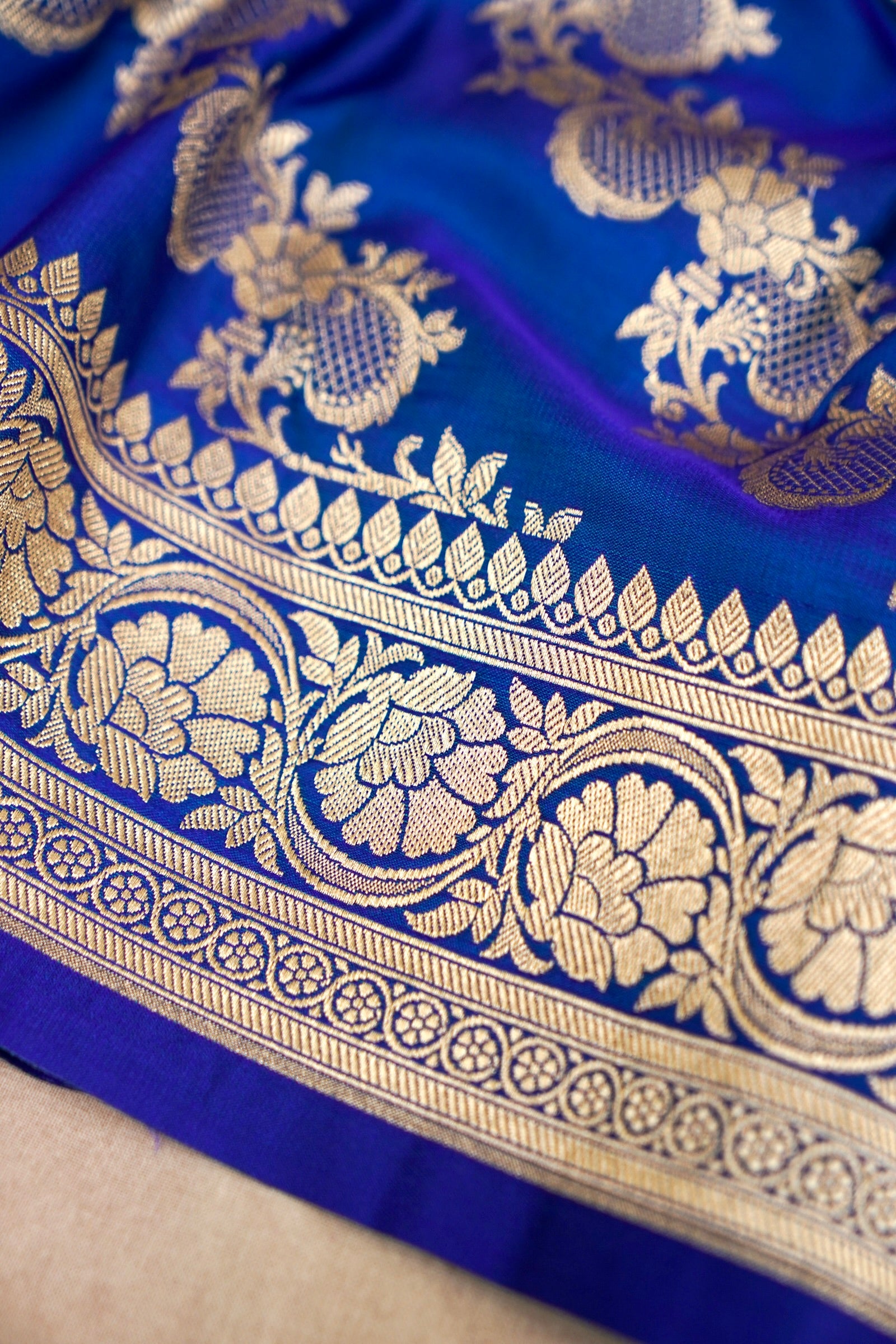 ROYAL COBALT BLUE BANARASI MASHRU KATAN SILK SAREE