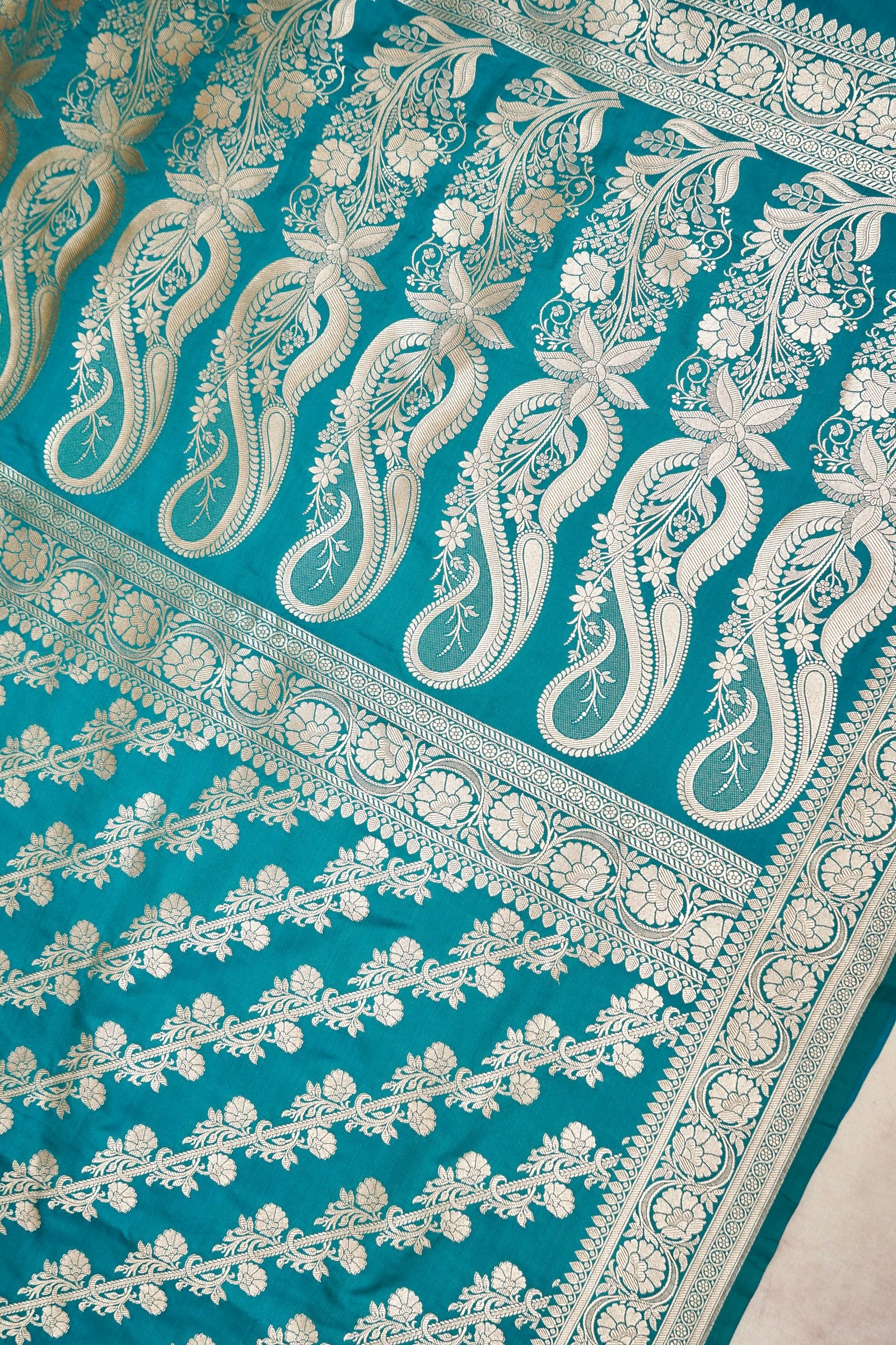 PEACOCK TEAL BANARASI MASHRU KATAN SILK SAREE