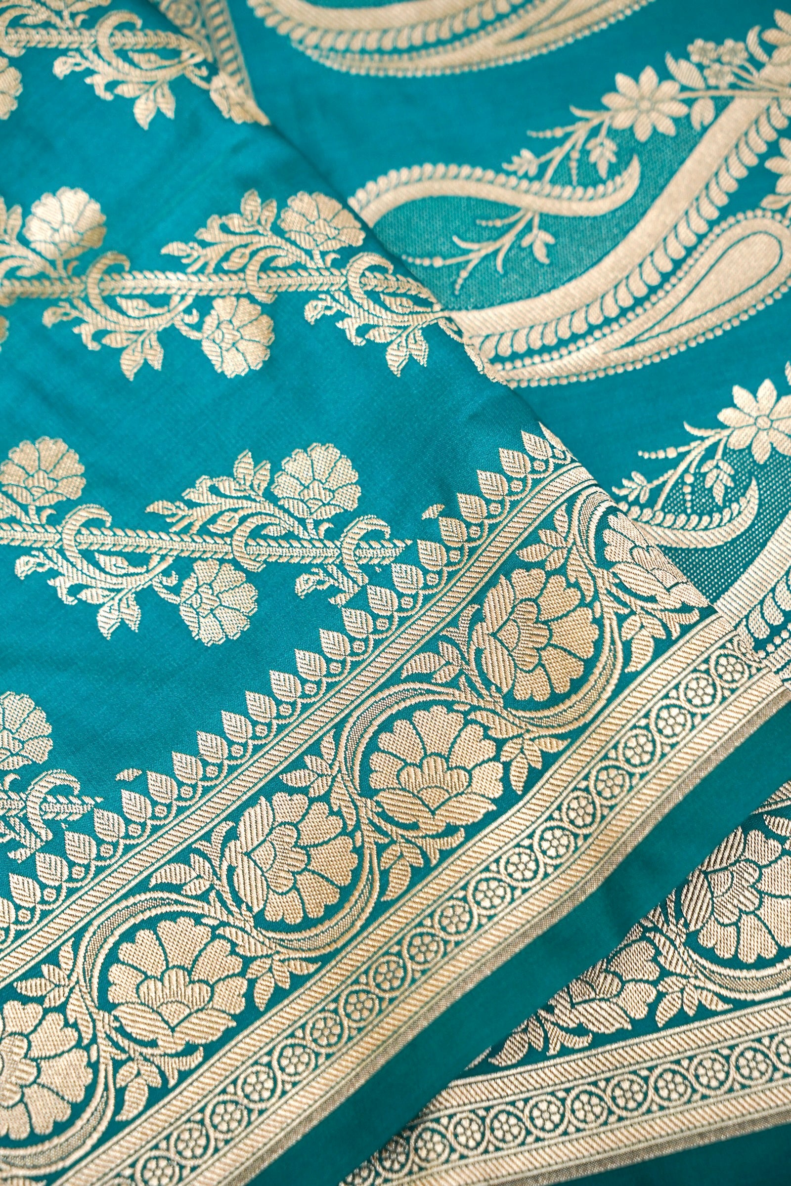 PEACOCK TEAL BANARASI MASHRU KATAN SILK SAREE