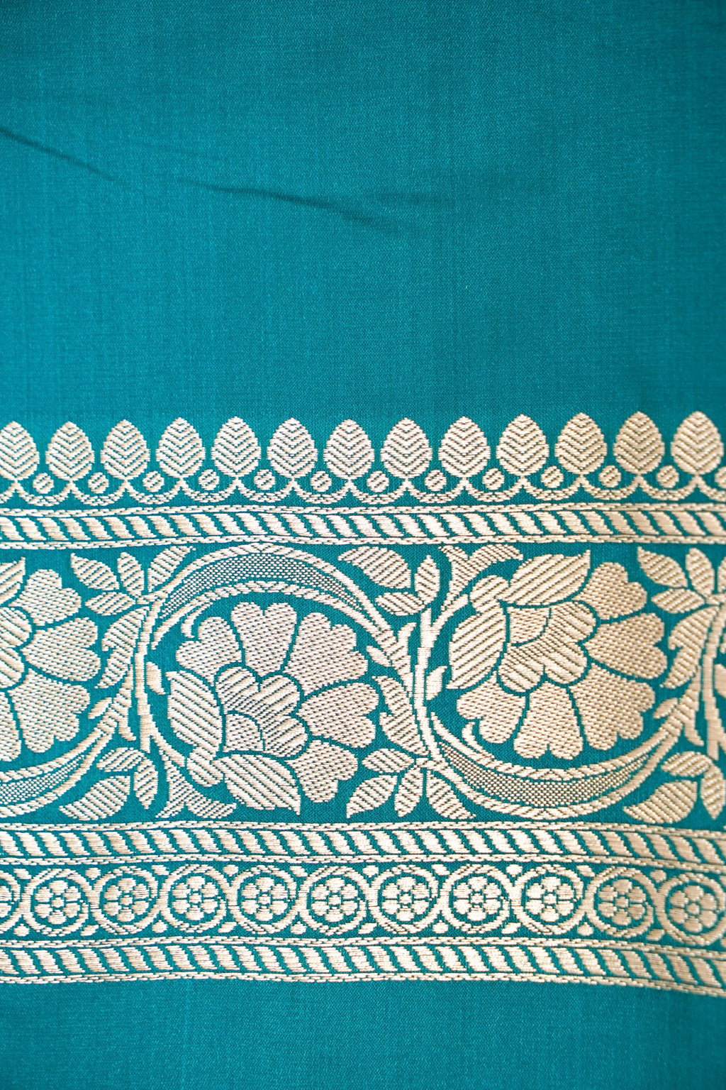 PEACOCK TEAL BANARASI MASHRU KATAN SILK SAREE