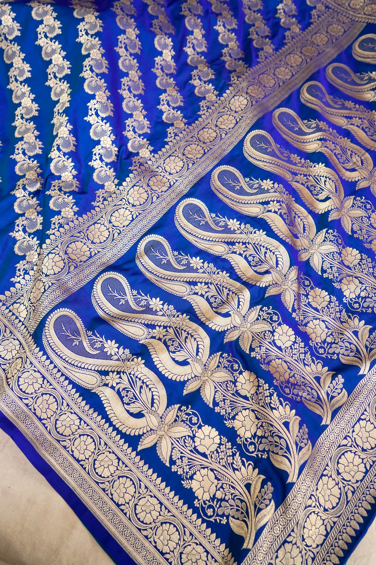 ROYAL COBALT BLUE BANARASI MASHRU KATAN SILK SAREE
