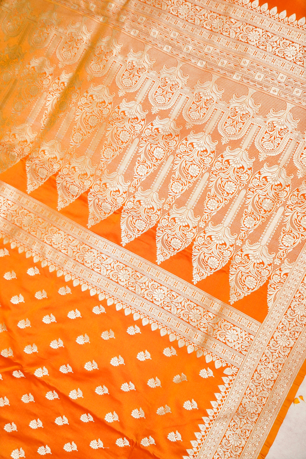 SUNSET KESARI BANARASI MASHRU KATAN SILK SAREE