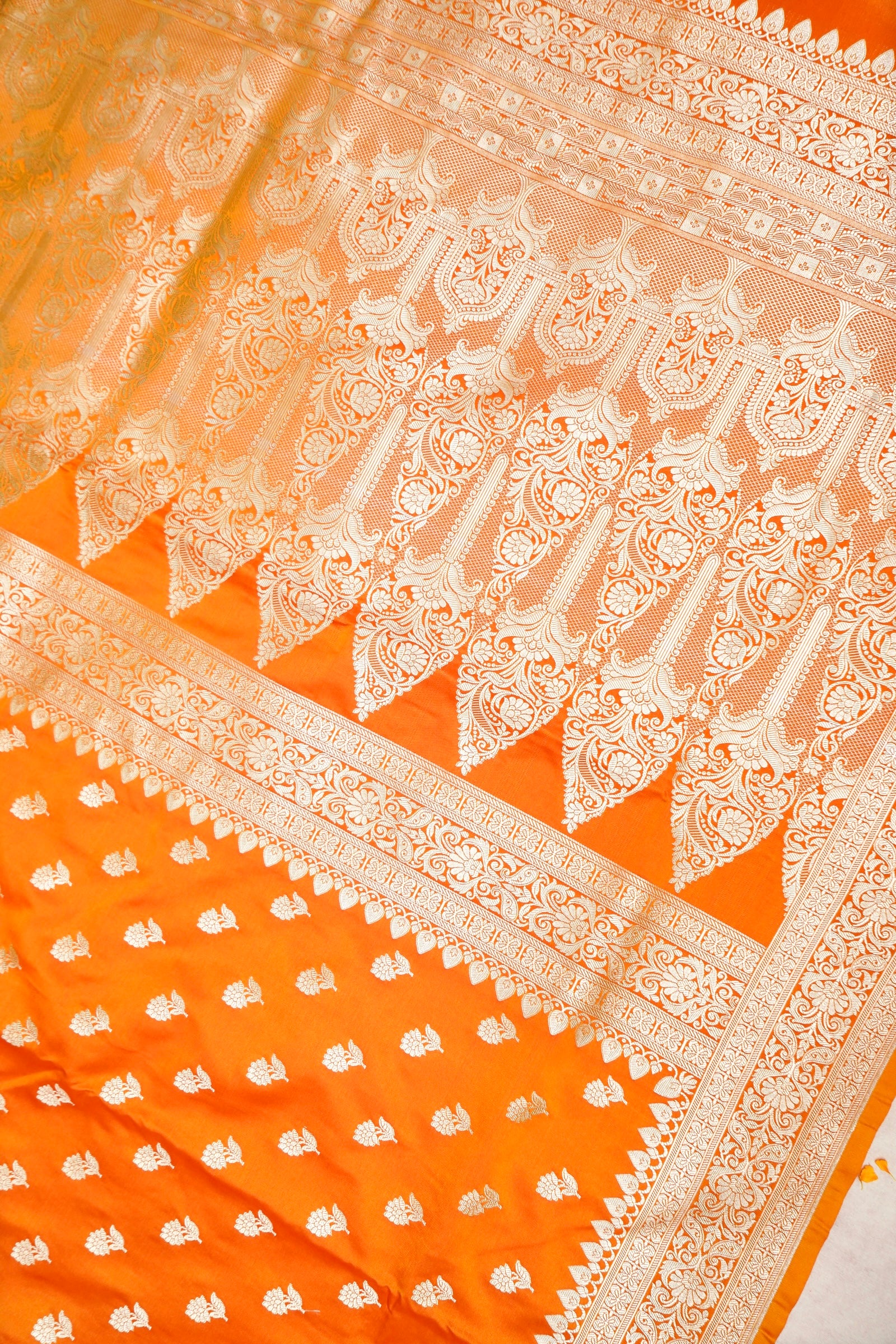 SUNSET KESARI BANARASI MASHRU KATAN SILK SAREE
