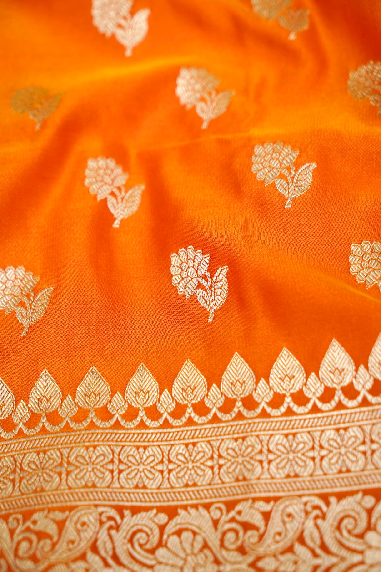 SUNSET KESARI BANARASI MASHRU KATAN SILK SAREE