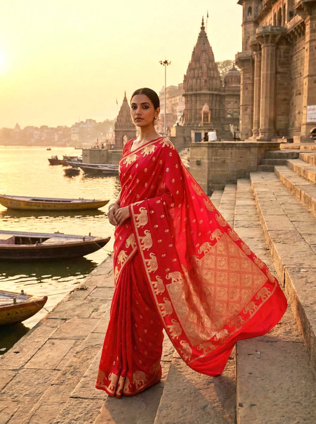 Handwoven Red Banarasi Ahinsa Silk Saree